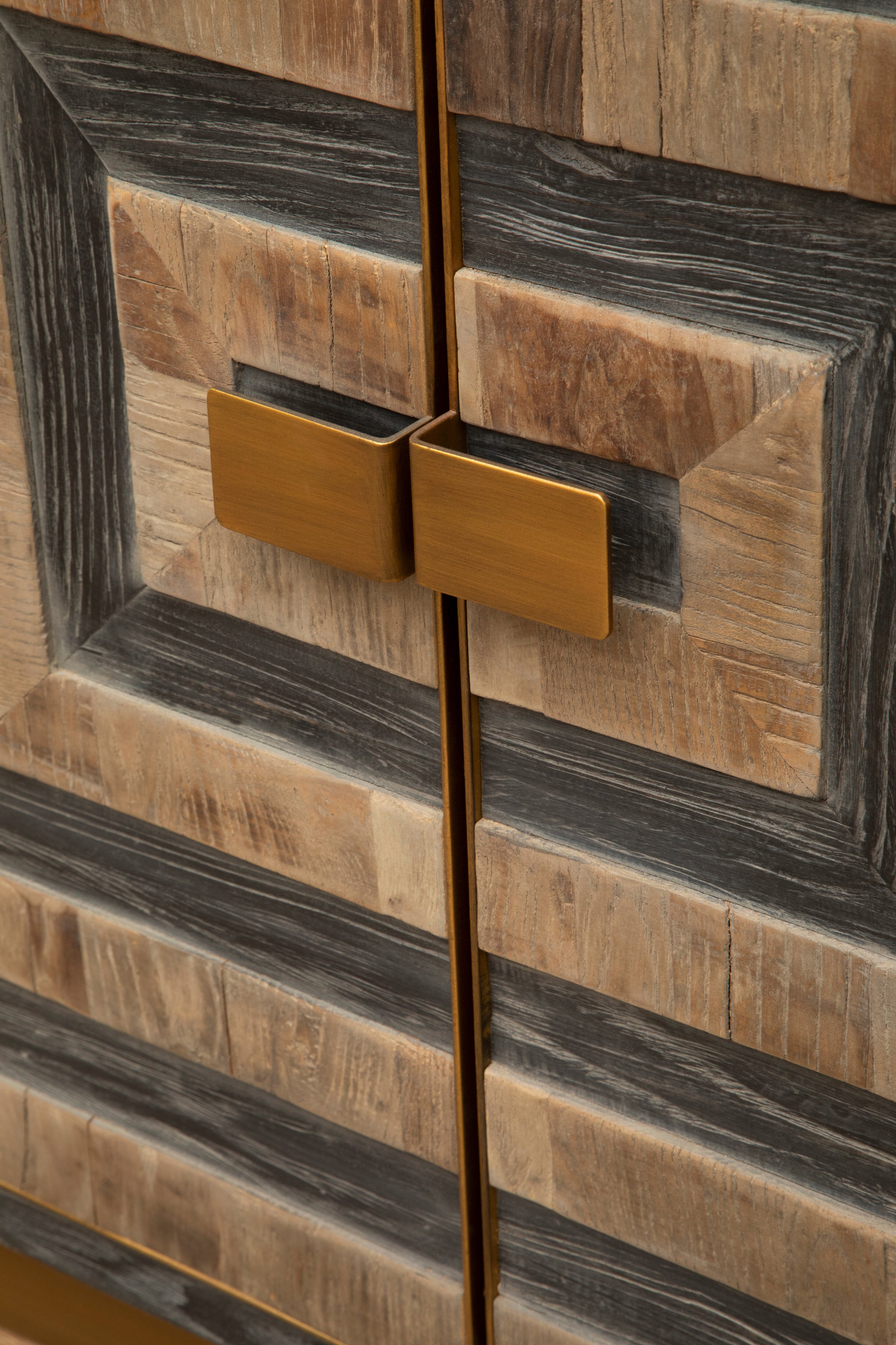 Maiden Black & Brown Elm Wood Geometric Sideboard