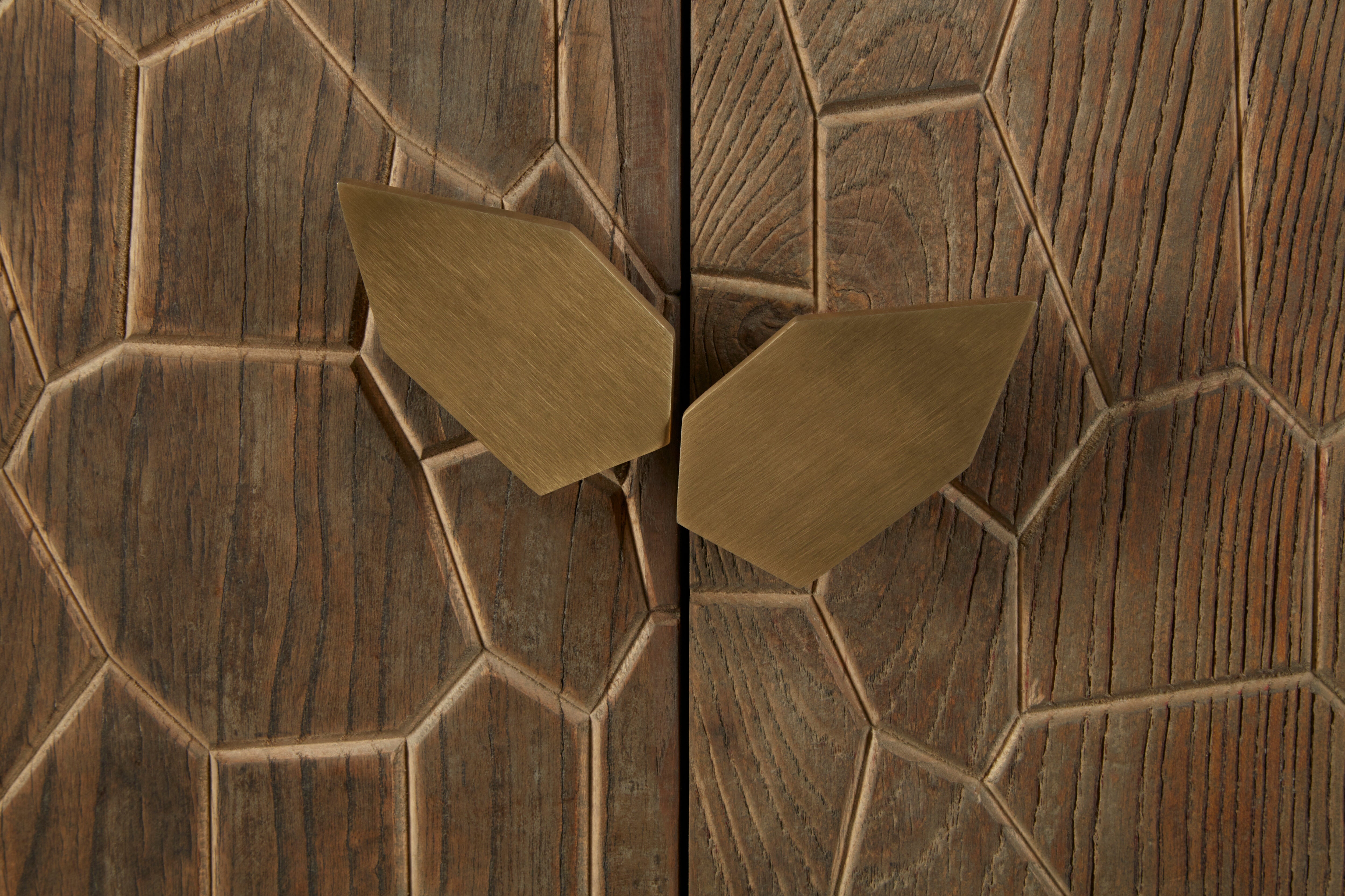Cobre Natural Elm Wood Geometric Sideboard