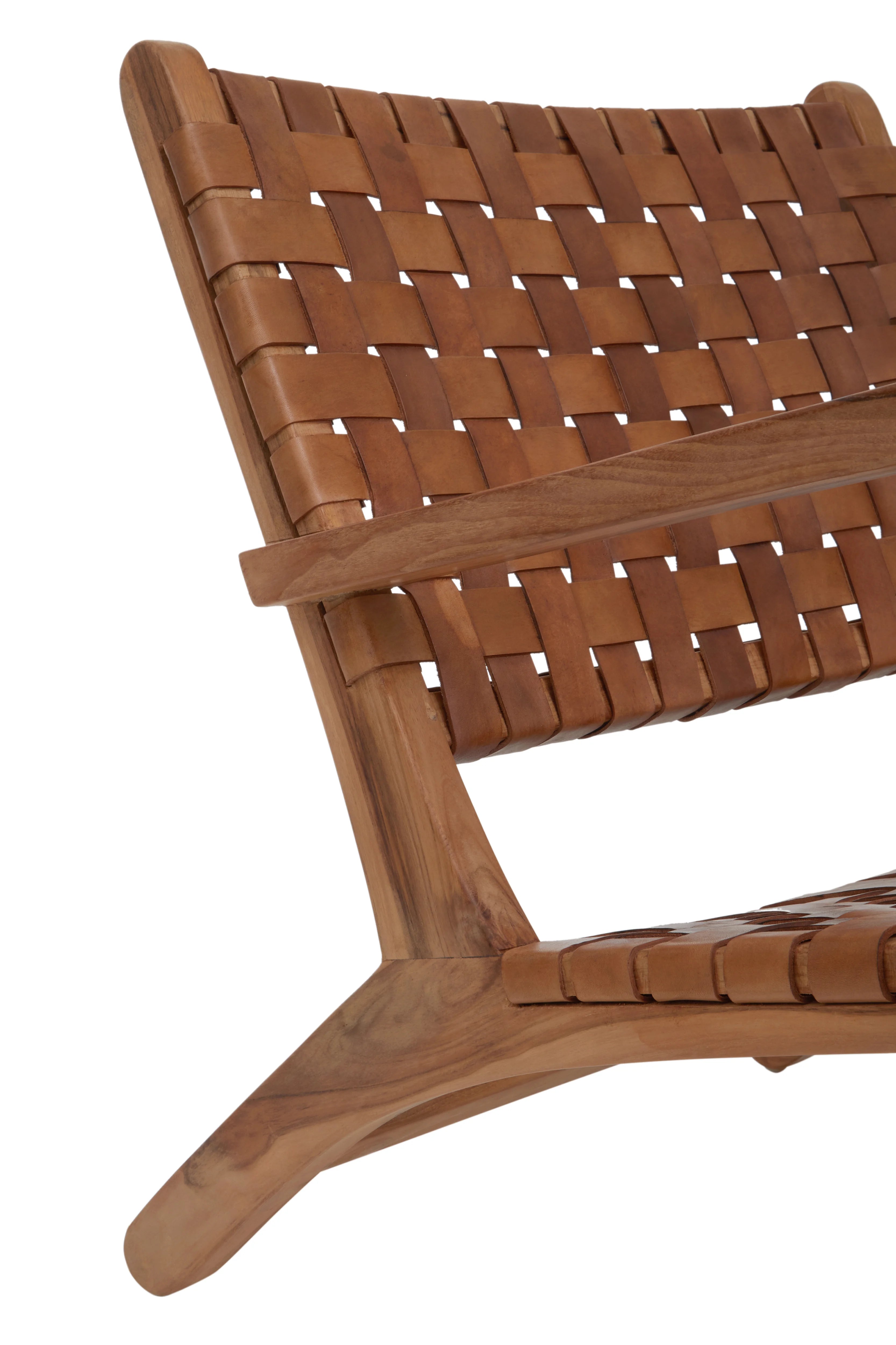 Jenson Handcrafted Brown Leather Weave & Teak Wood Armchair