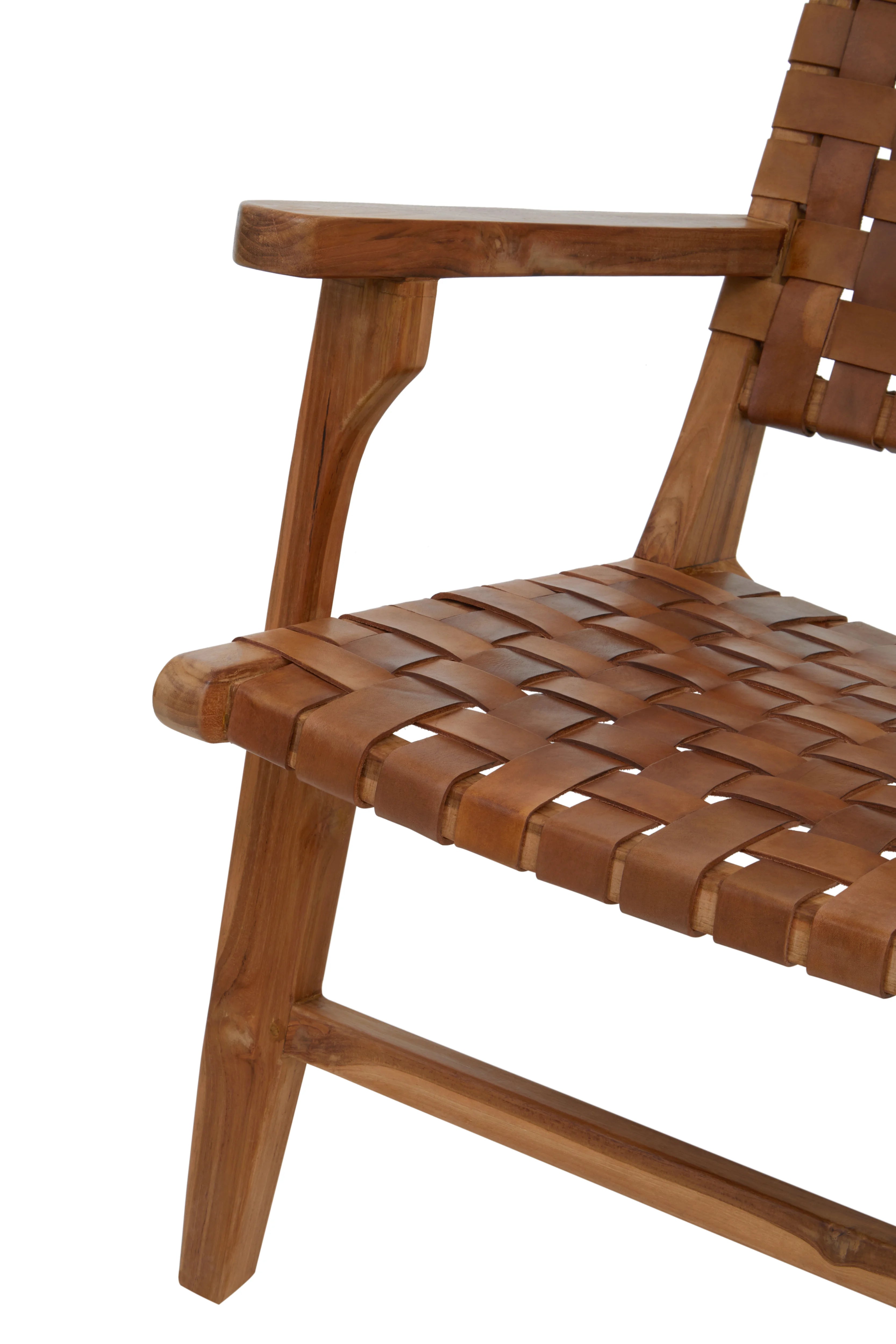 Jenson Handcrafted Brown Leather Weave & Teak Wood Armchair