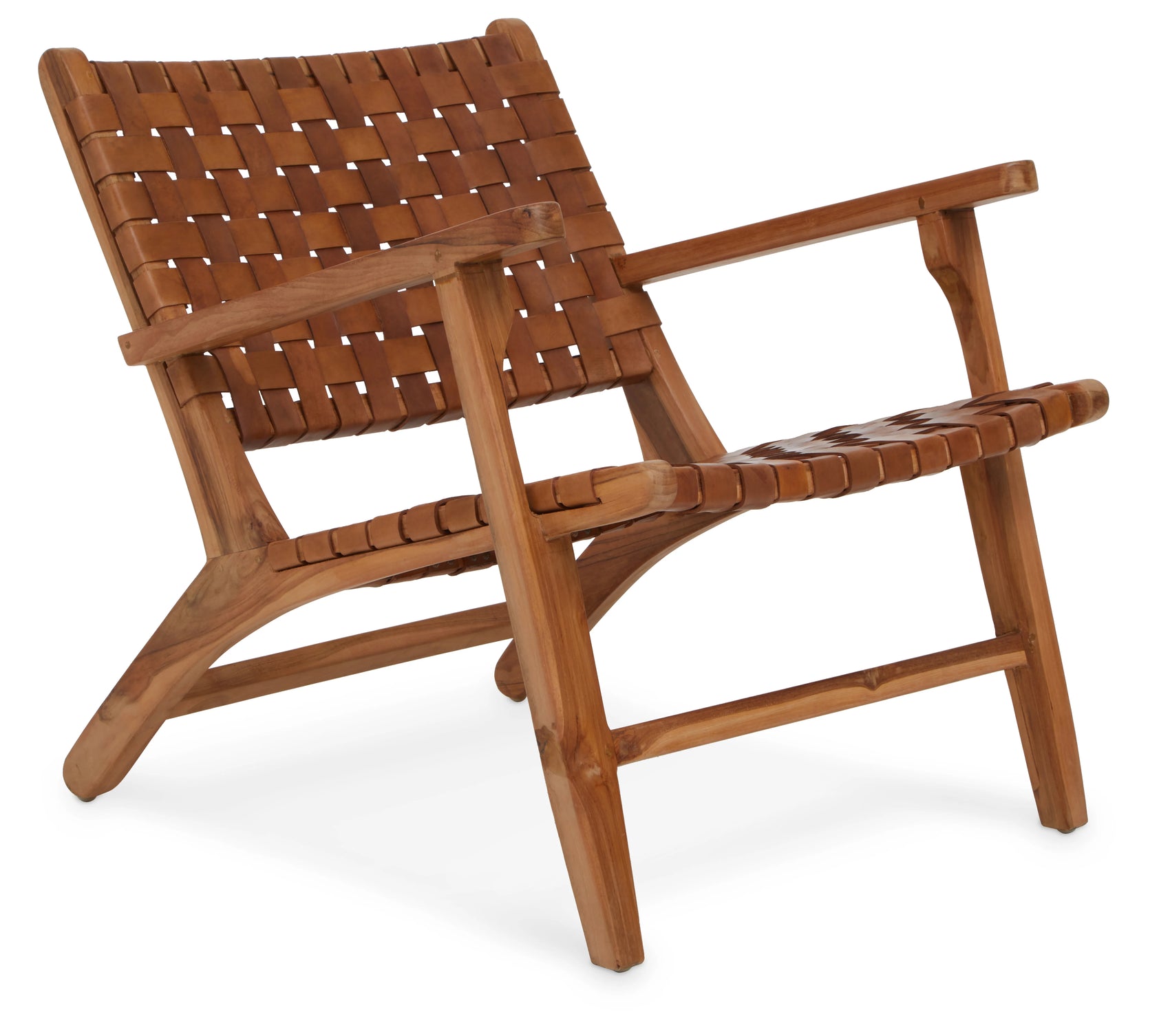 Jenson Handcrafted Brown Leather Weave & Teak Wood Armchair