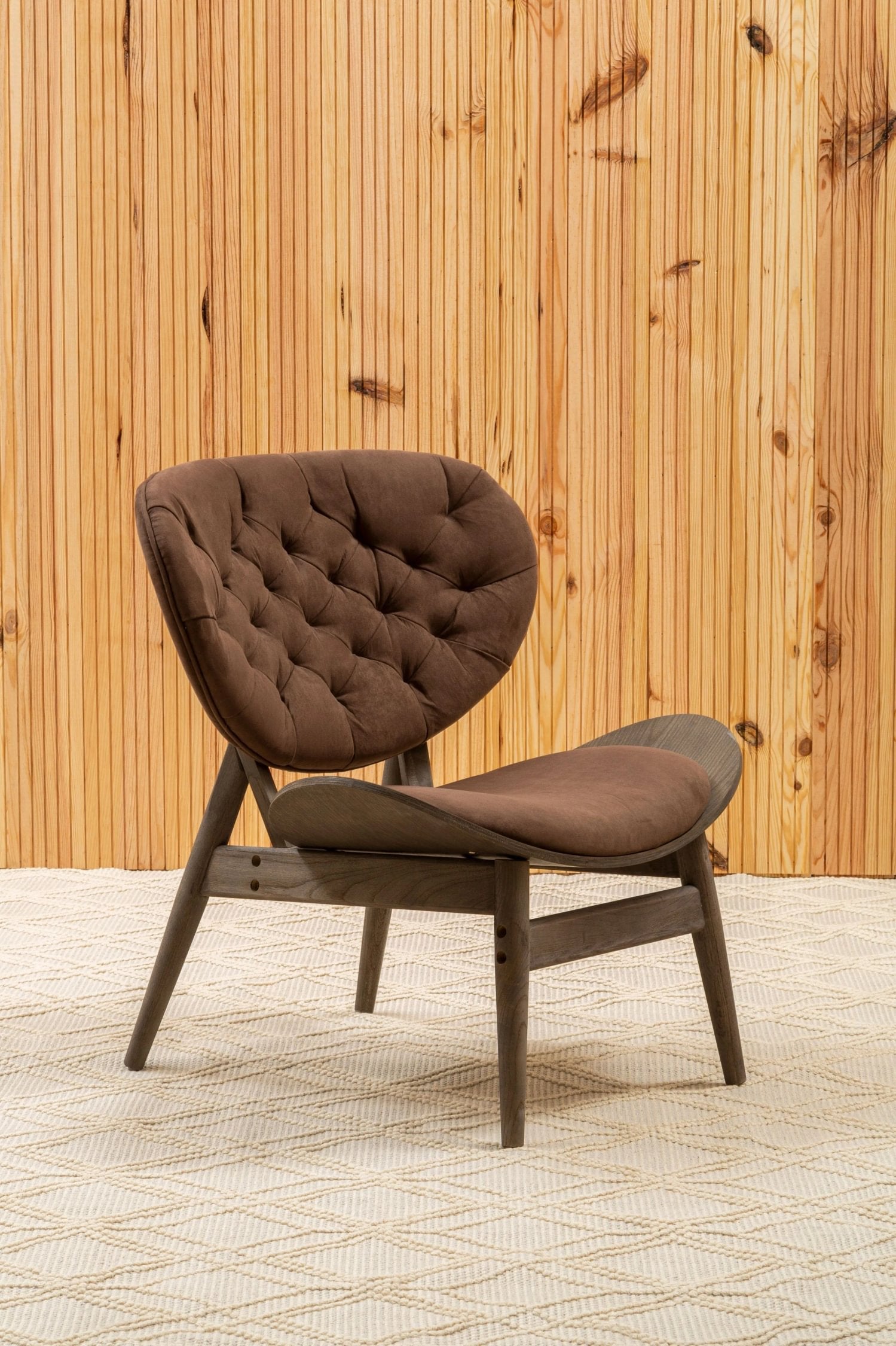 Windsor Brown Velvet & Dark Elm Wood Chair