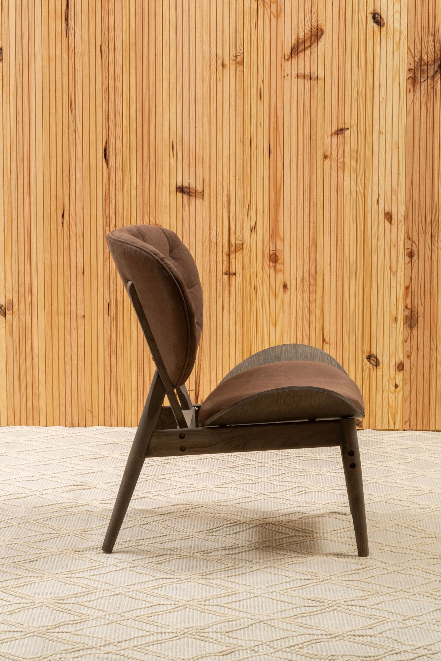 Windsor Brown Velvet & Dark Elm Wood Chair