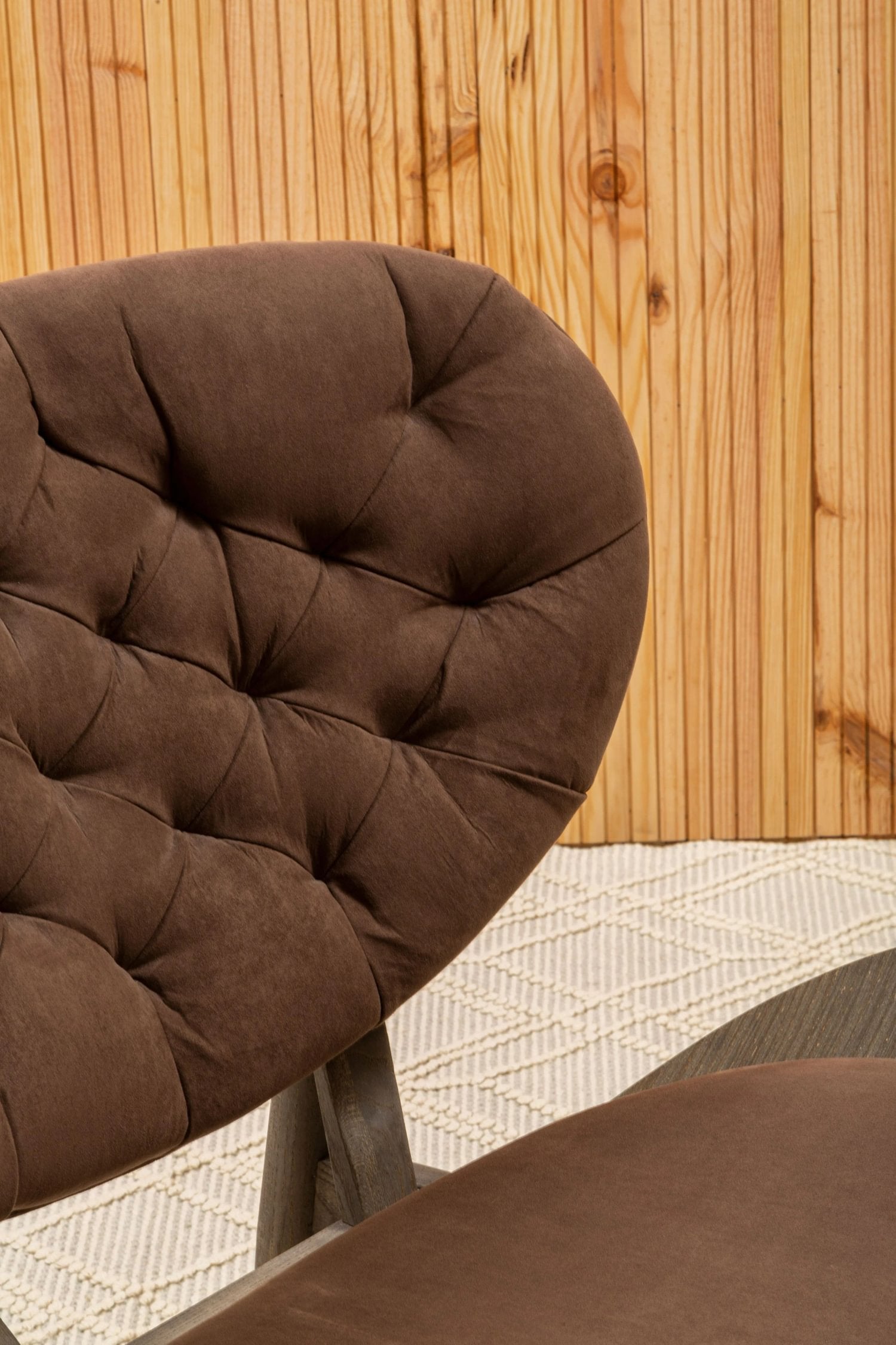 Windsor Brown Velvet & Dark Elm Wood Chair