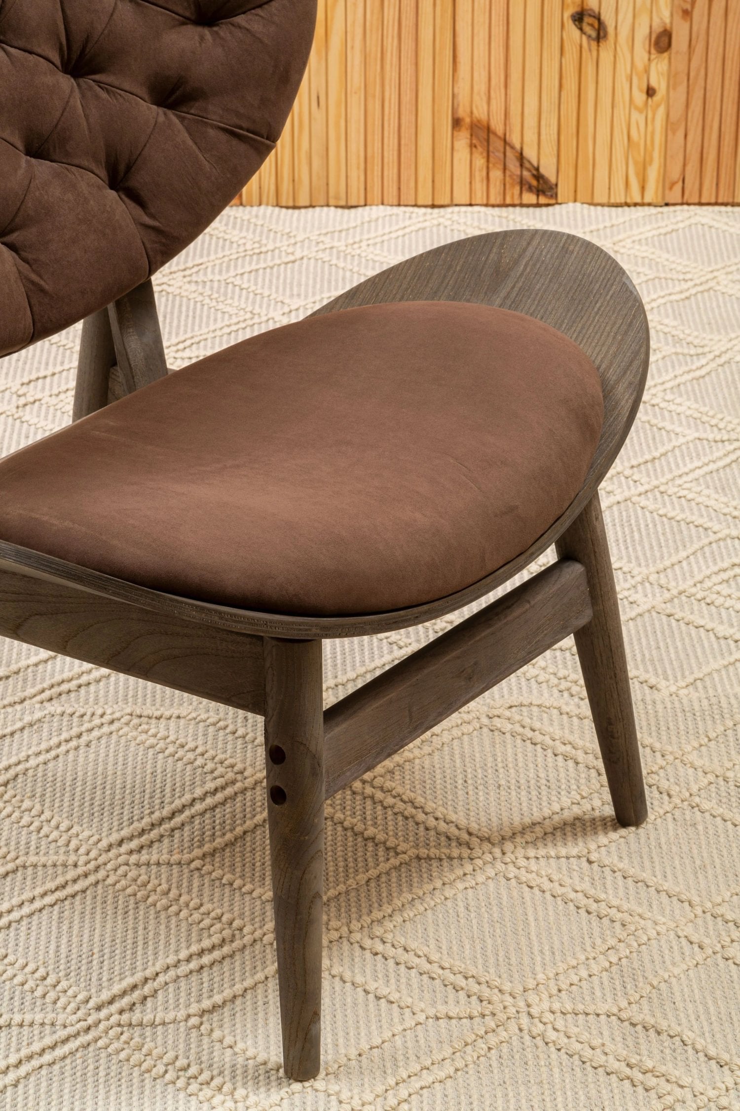 Windsor Brown Velvet & Dark Elm Wood Chair