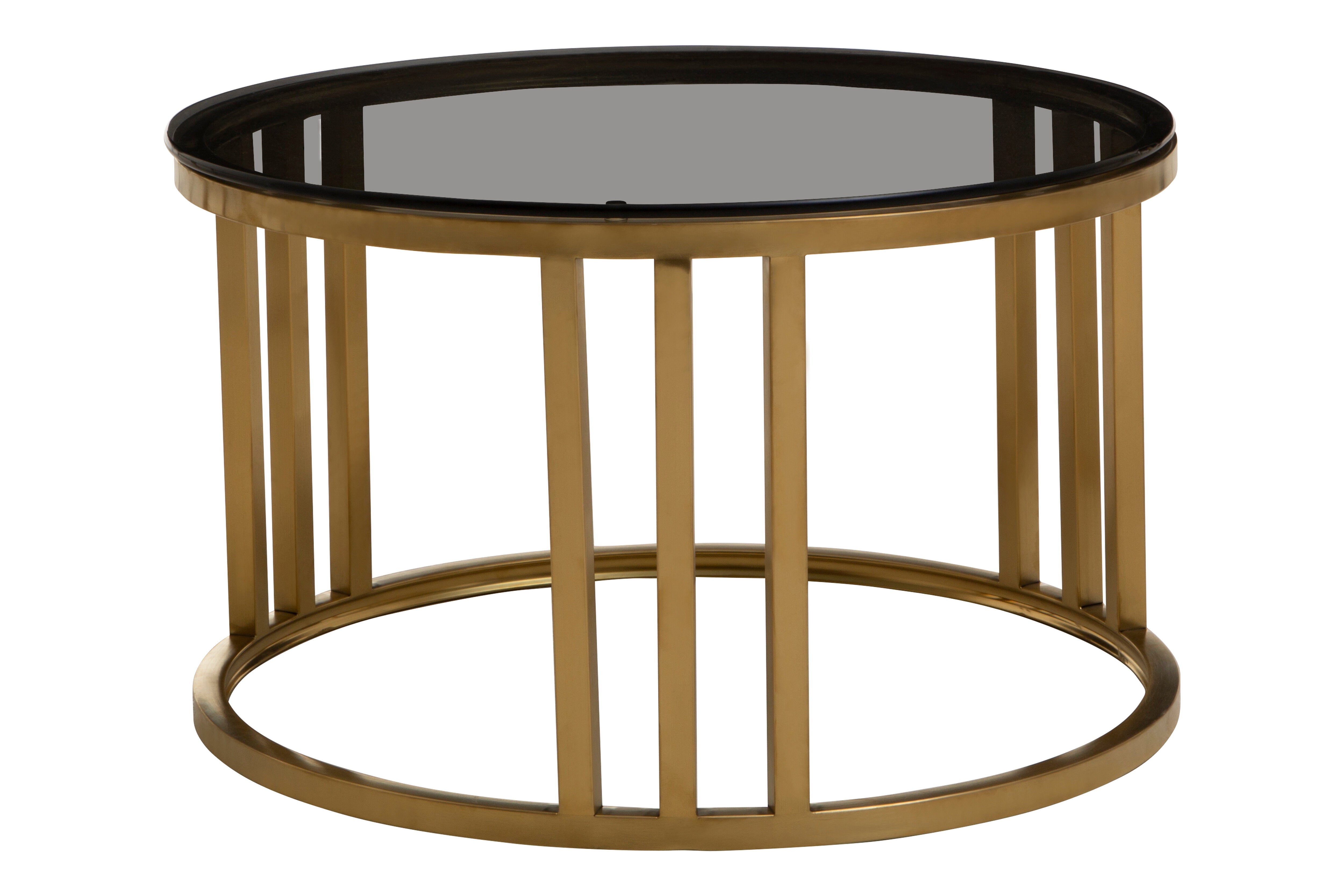 Set of 2  Loma Gold Base & Glass Top Round Nesting Coffee Tables