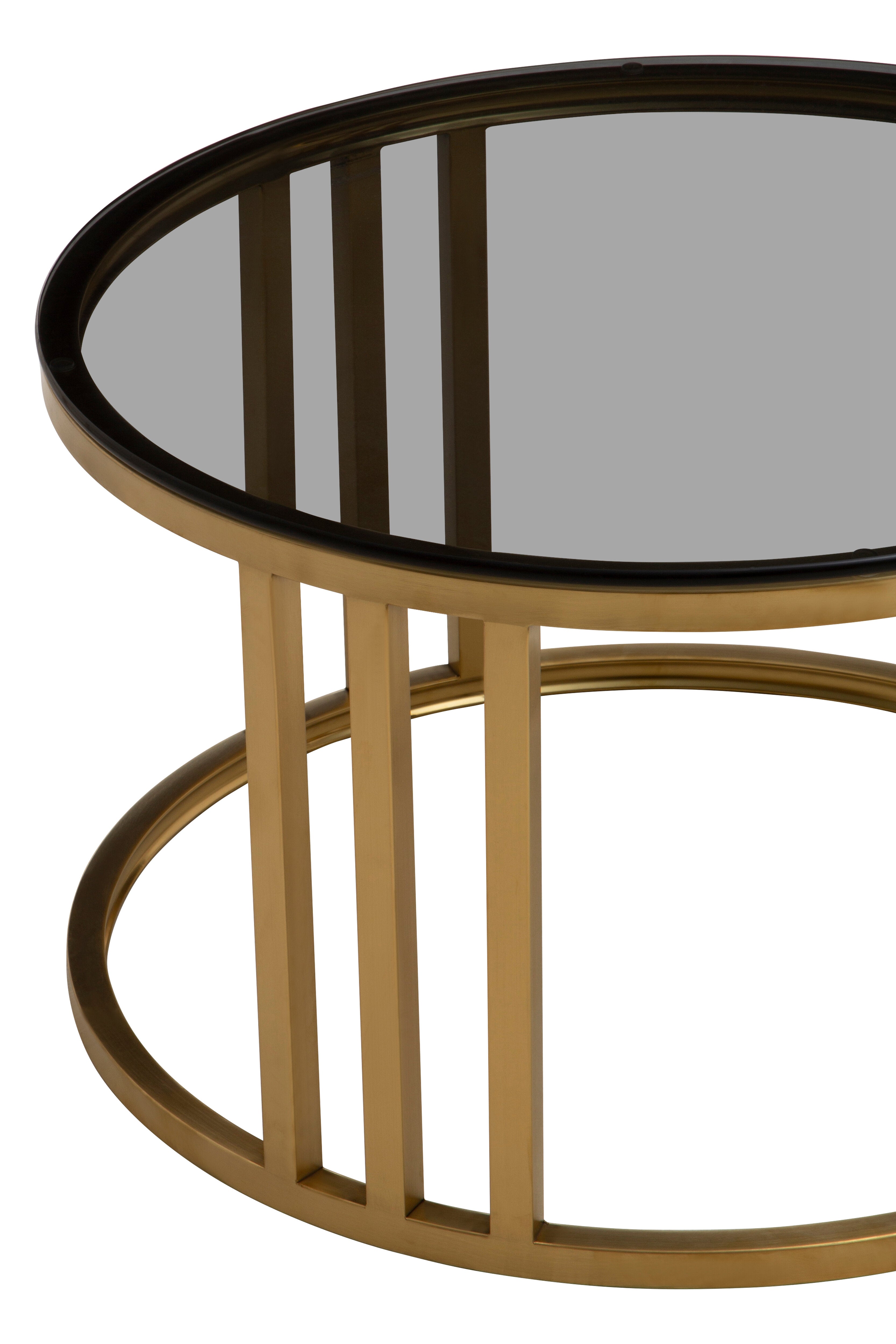 Set of 2  Loma Gold Base & Glass Top Round Nesting Coffee Tables