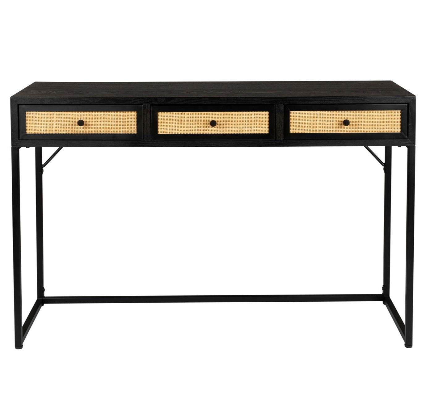 Guuji Black Wood & Natural Rattan Console Table