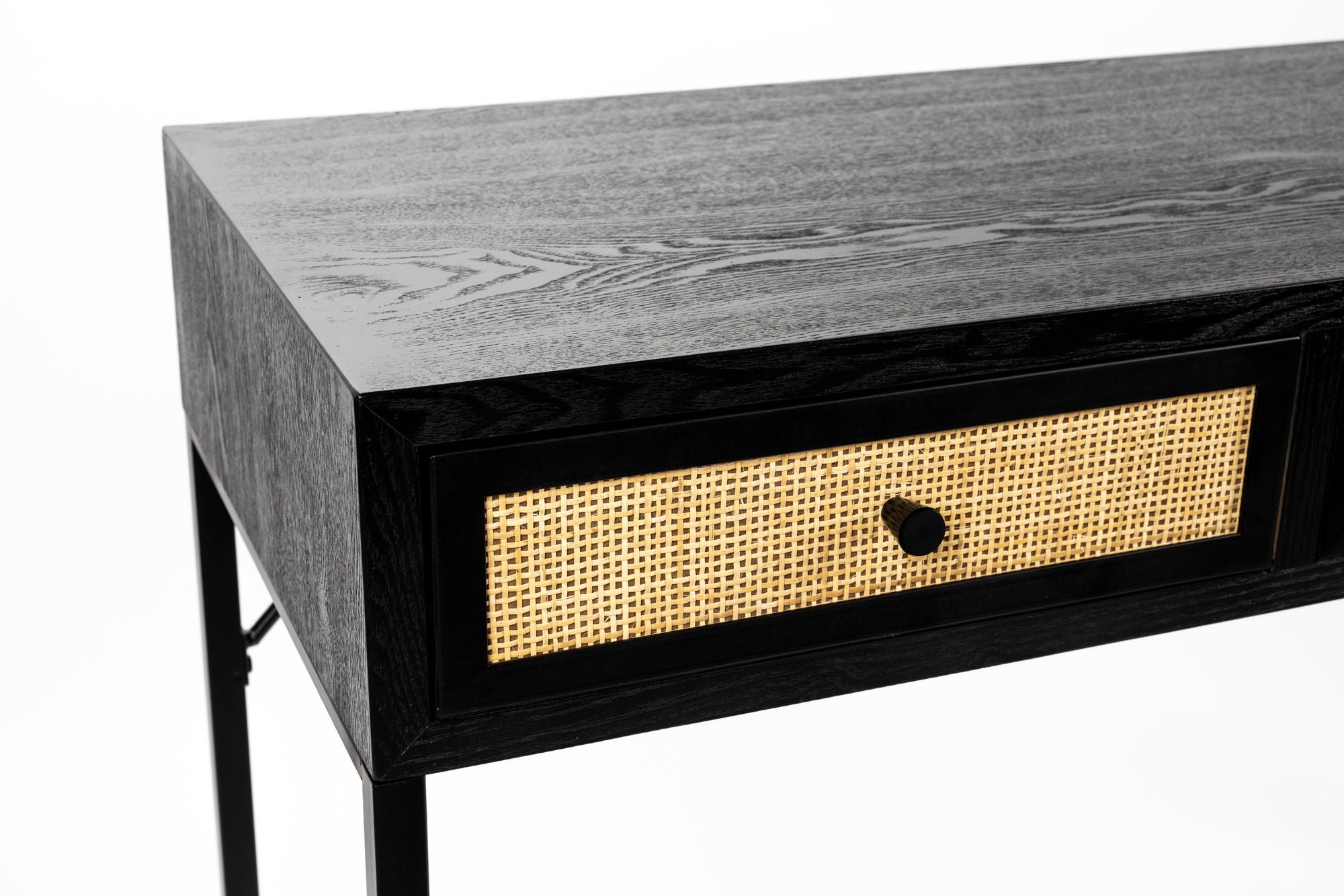 Guuji Black Wood & Natural Rattan Console Table