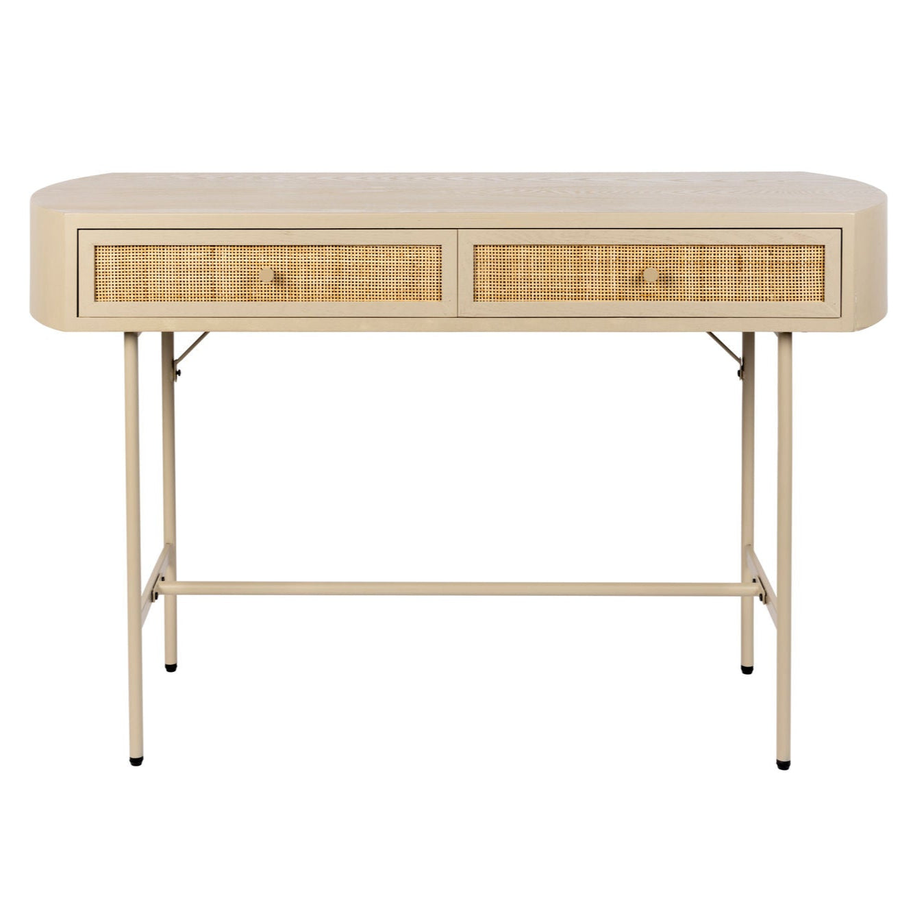Amaya Beige Wood & Natural Rattan Console Table | 2 Doors