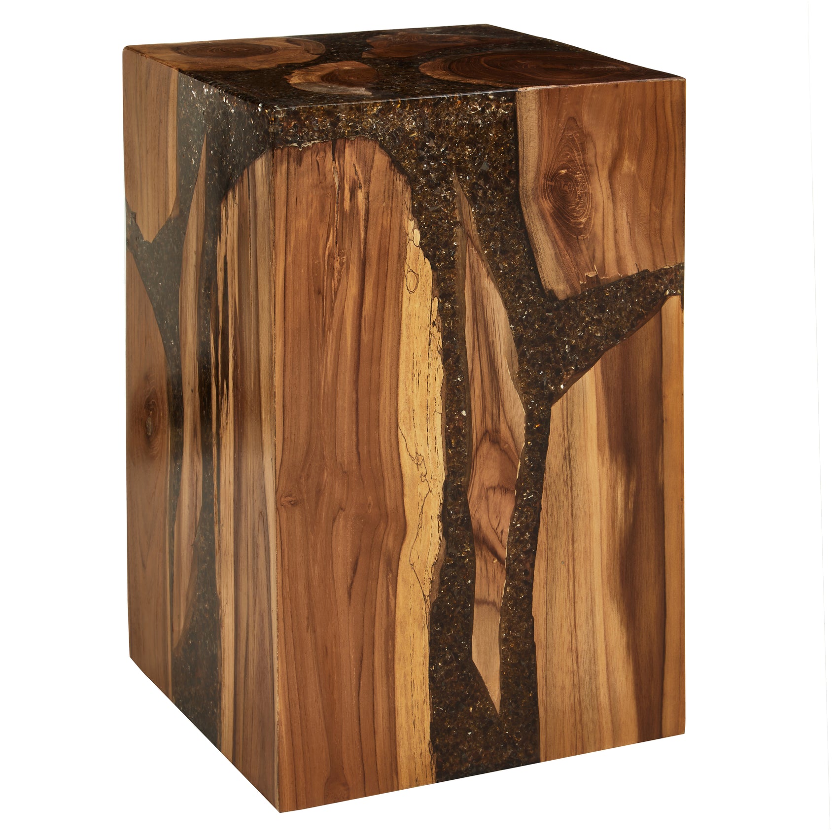 Malvern Natural Wood Burnt Effect Column Side Table