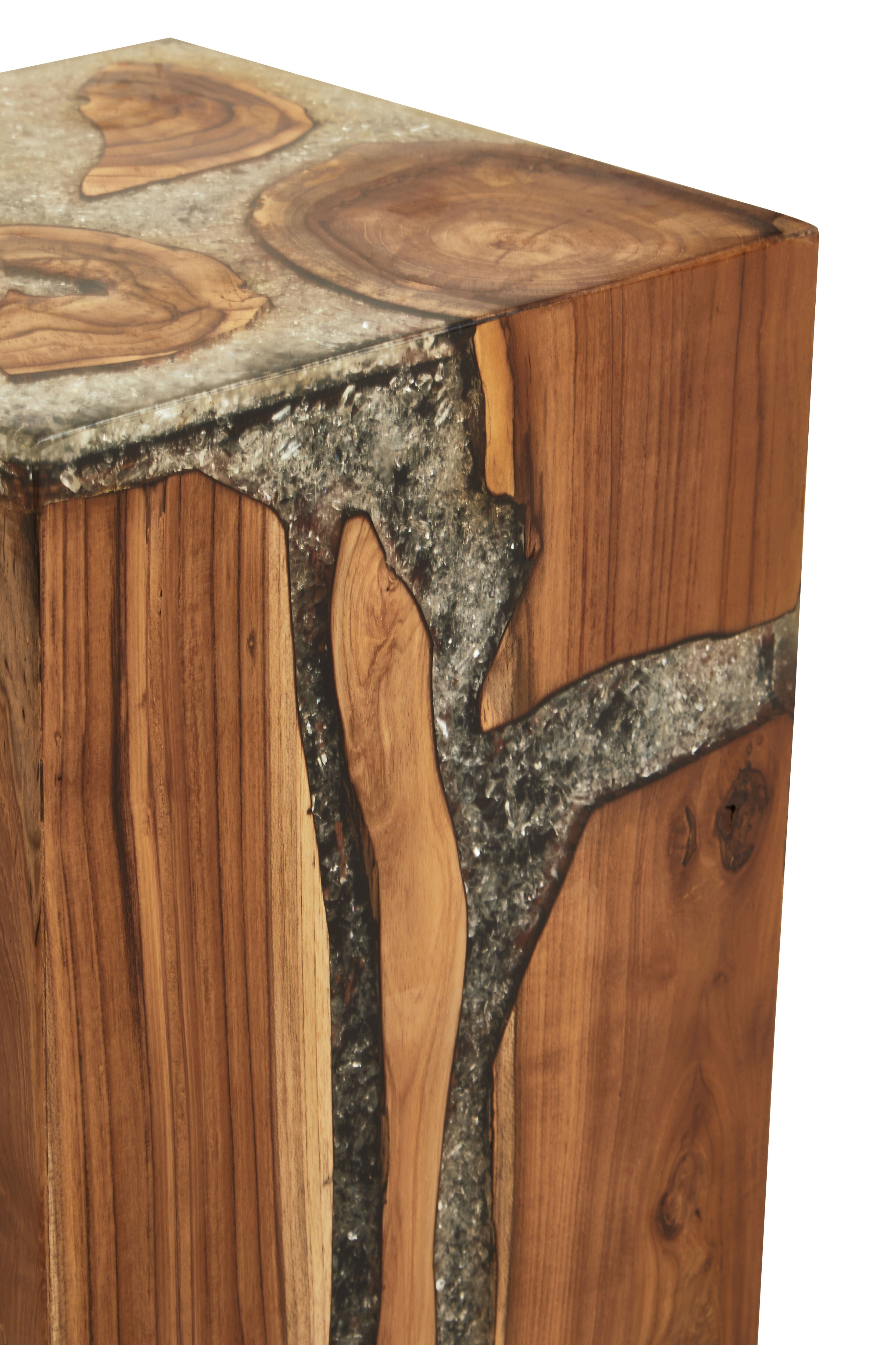 Malvern Natural Wood Burnt Effect Column Side Table