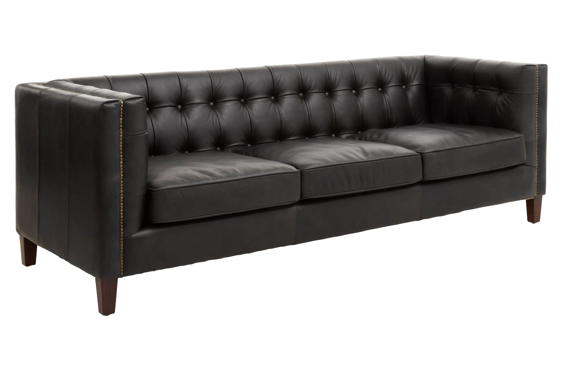 Burlington Black Leather 3 Seater Modern Chesterfield Sofa