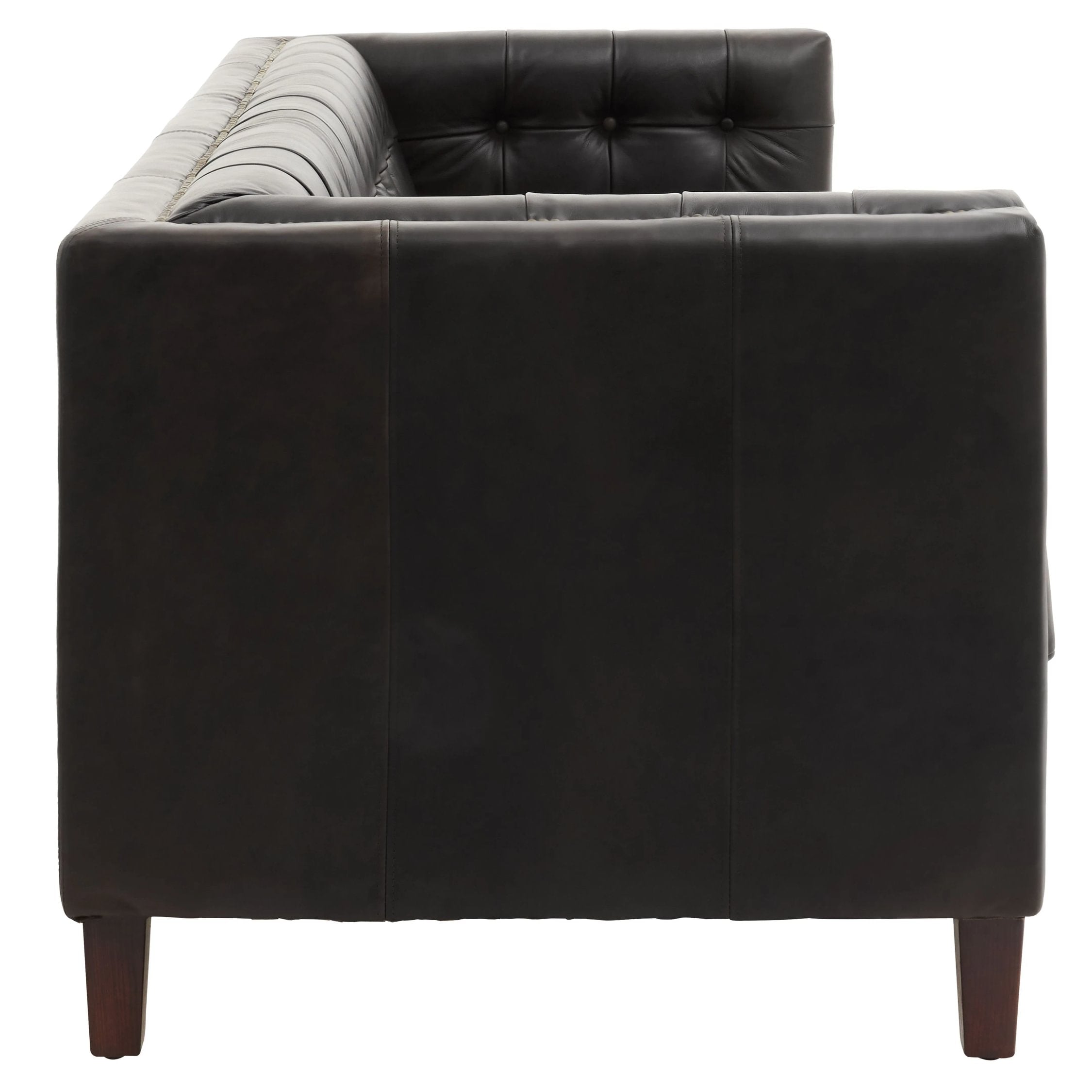 Burlington Black Leather 3 Seater Modern Chesterfield Sofa