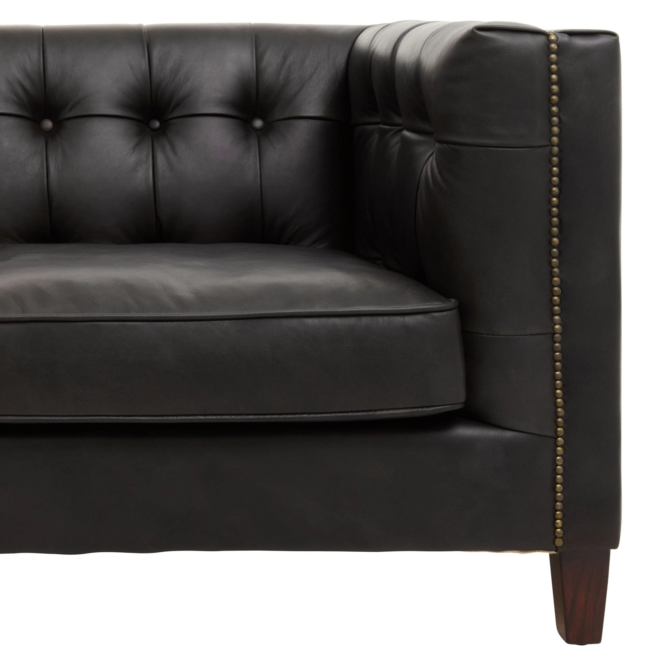 Burlington Black Leather 3 Seater Modern Chesterfield Sofa