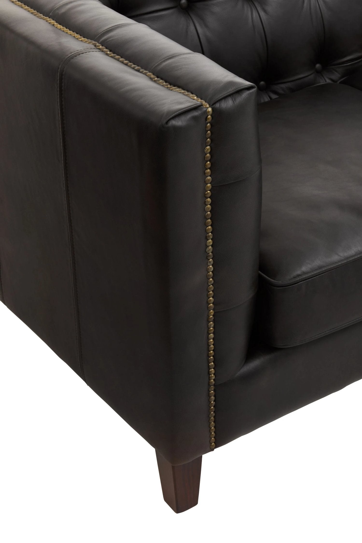 Burlington Black Leather 3 Seater Modern Chesterfield Sofa
