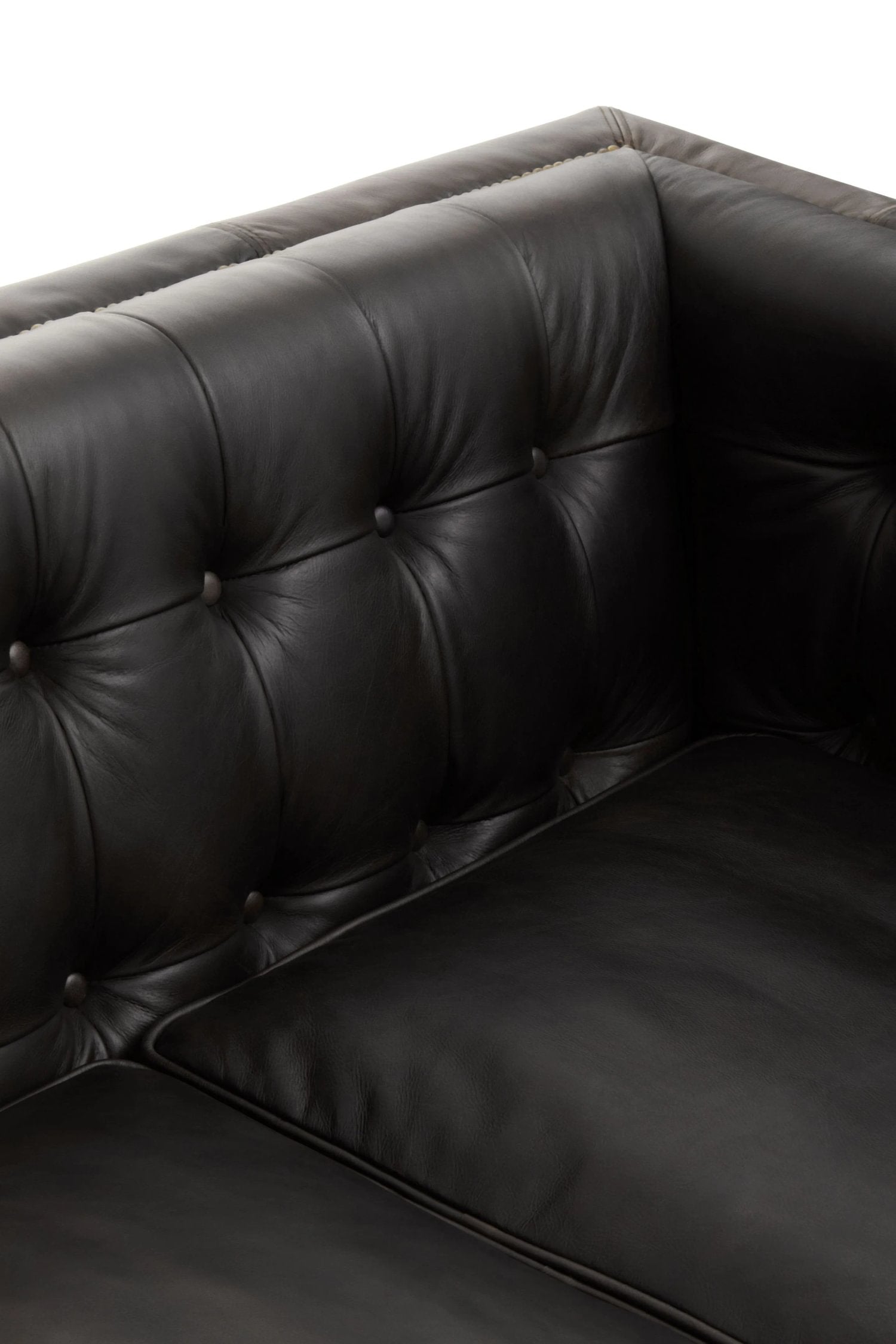 Burlington Black Leather 3 Seater Modern Chesterfield Sofa