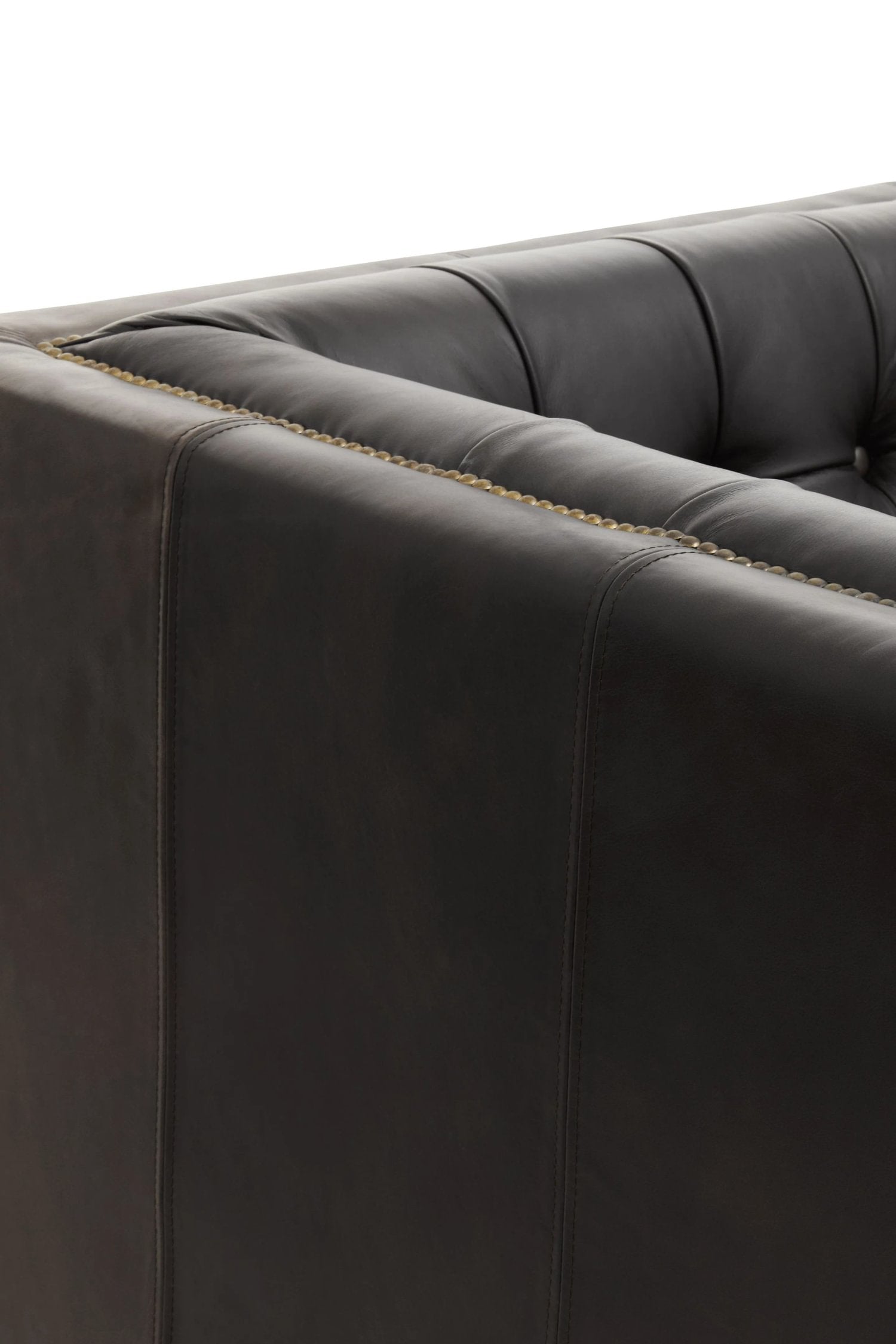Burlington Black Leather 3 Seater Modern Chesterfield Sofa