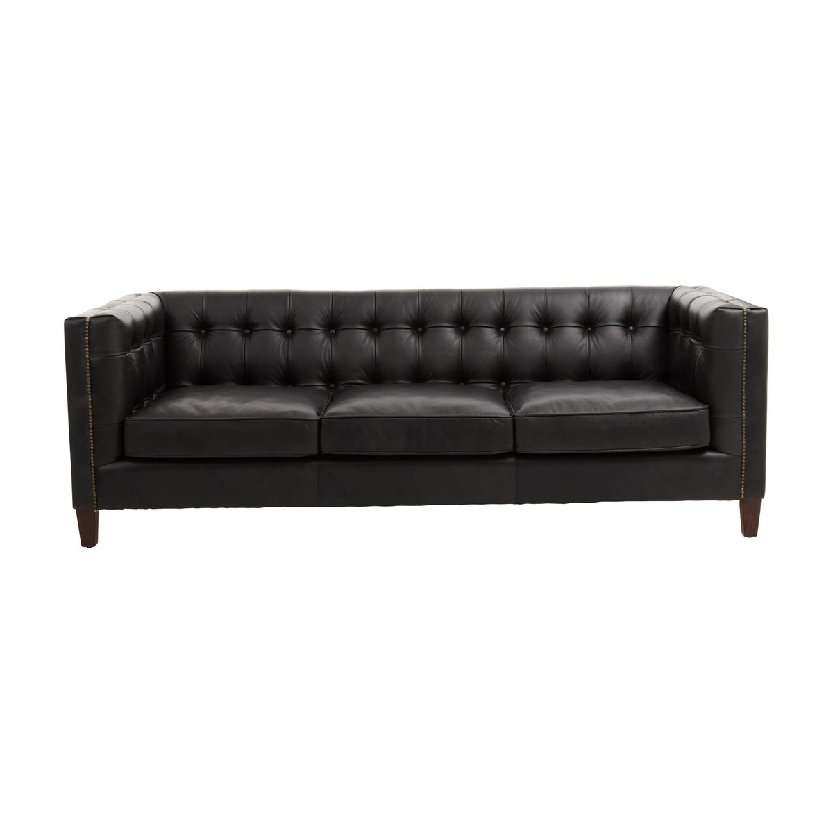 Burlington Black Leather 3 Seater Modern Chesterfield Sofa