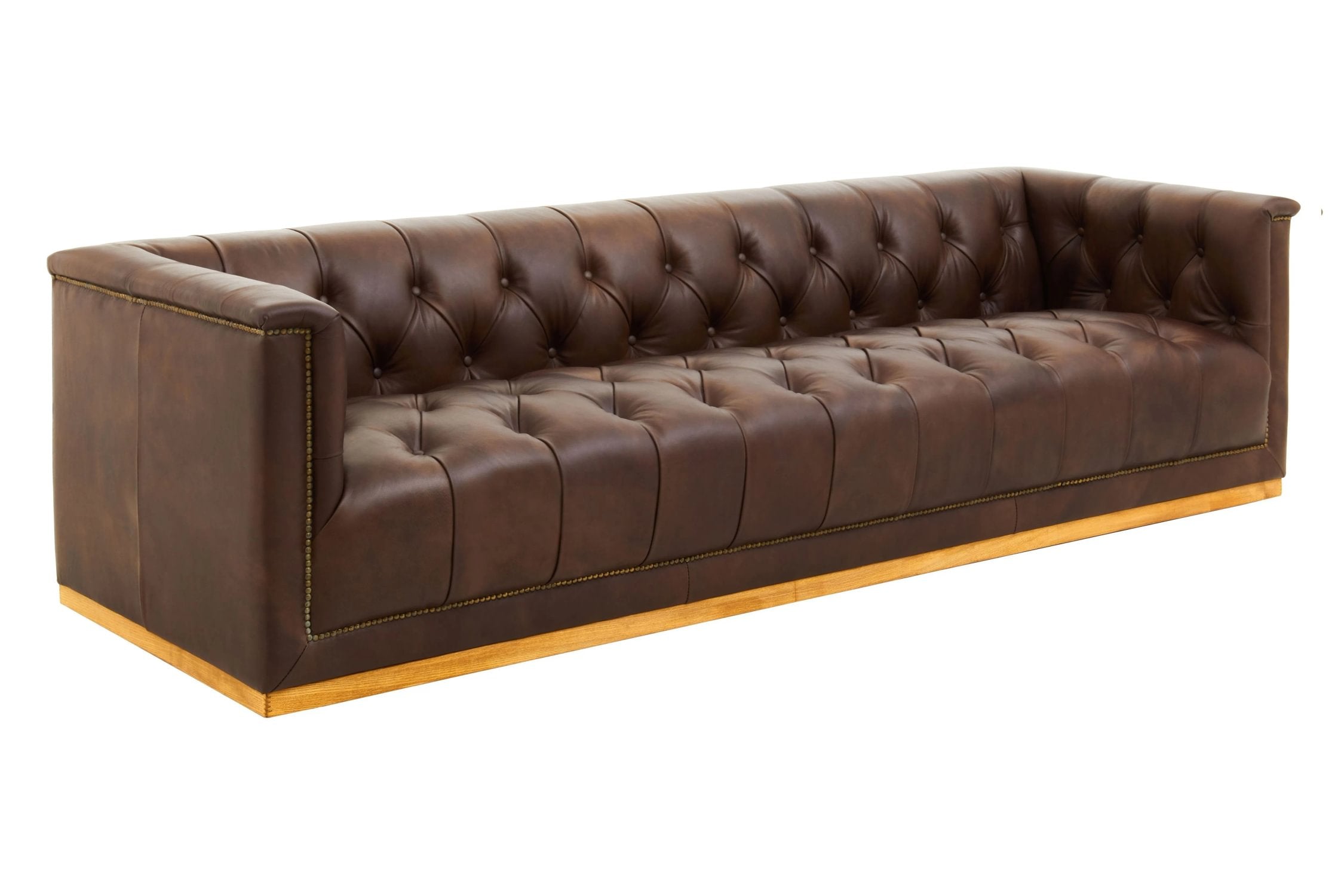 Burlington Dark Brown Leather 3 Seater Modern Chesterfield Sofa 238 x 88 x 64cm