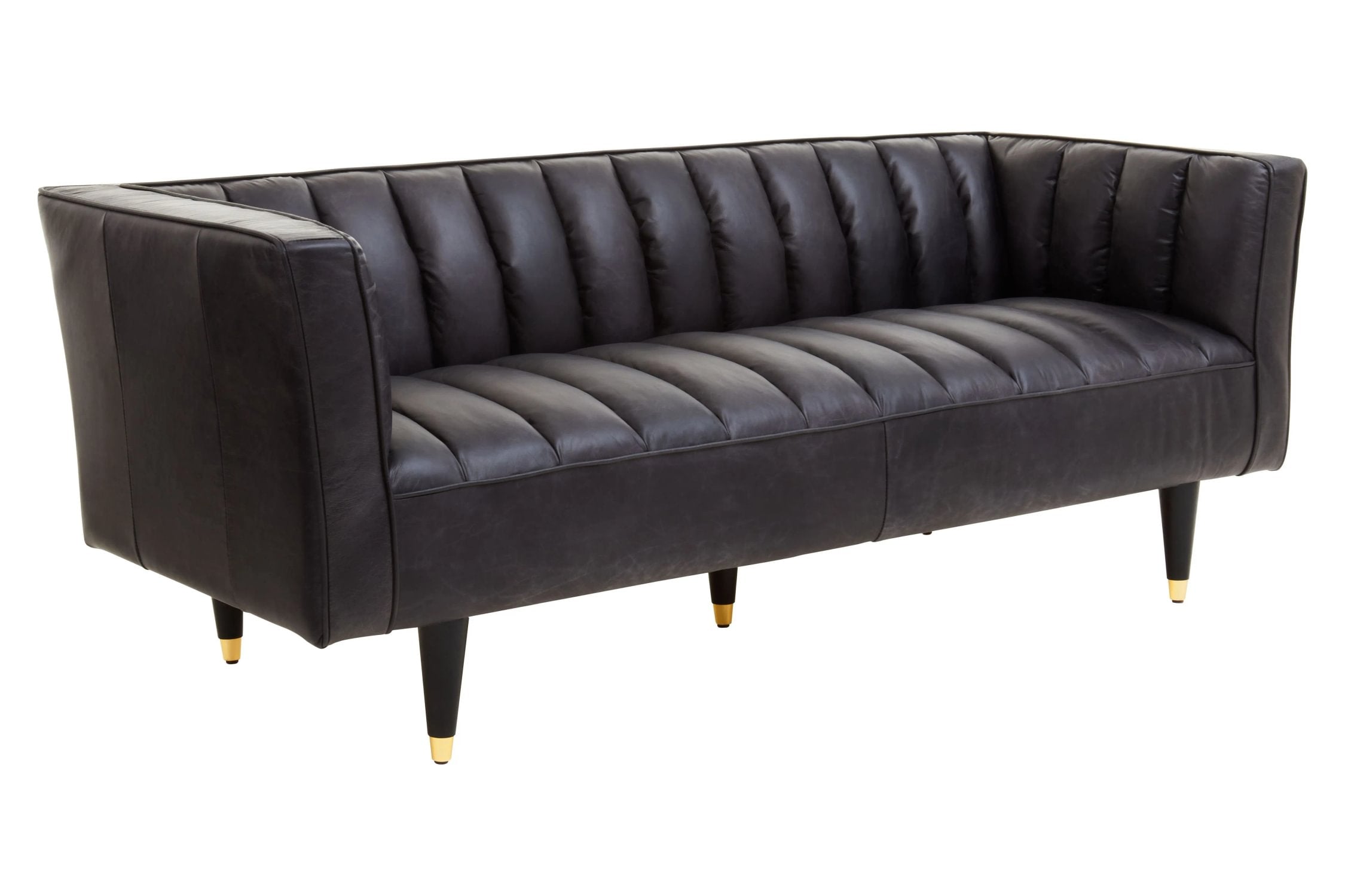 Burlington Black Leather Flared Arm 3 Seater Sofa