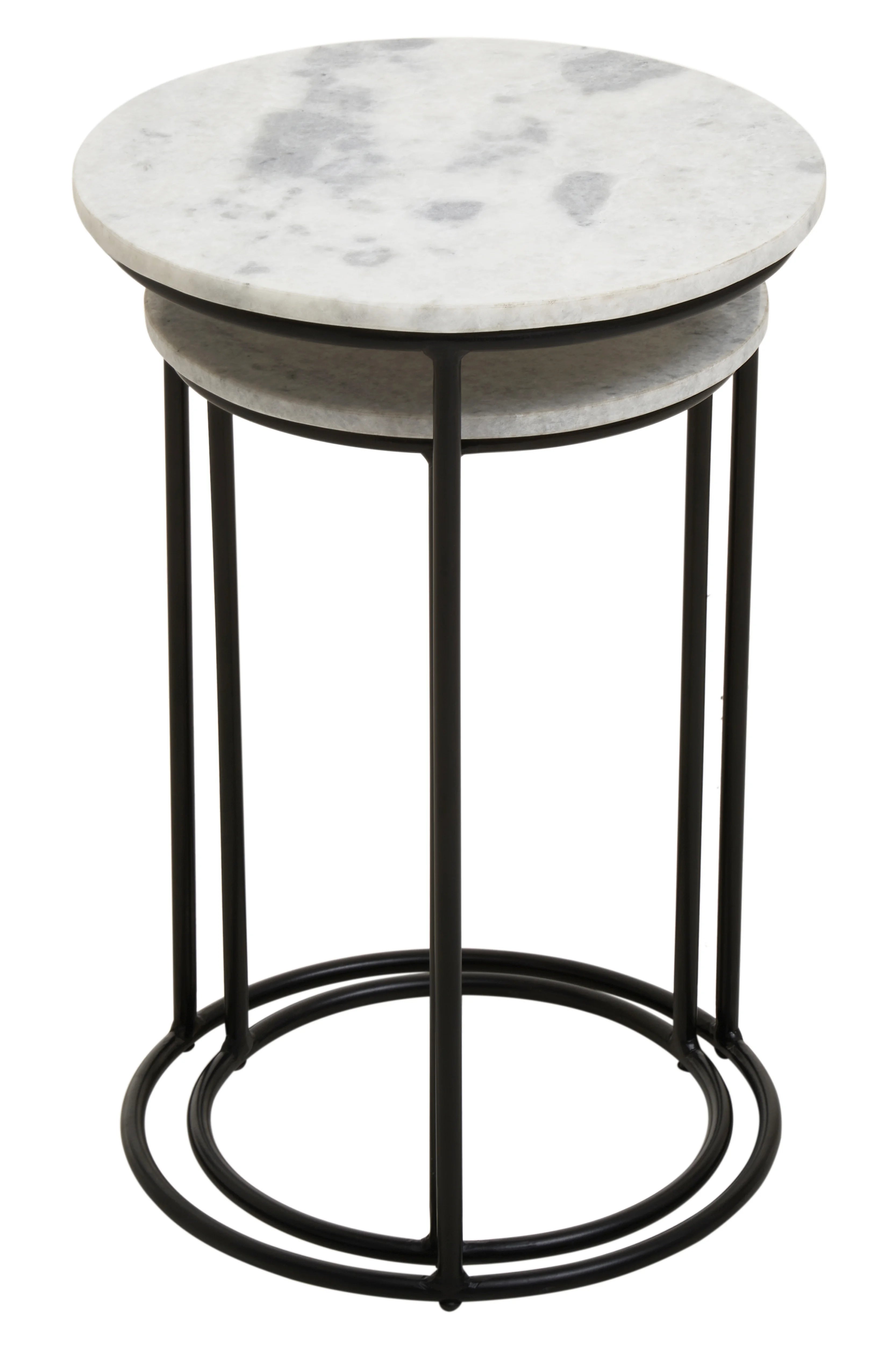 Set of 2 Cassina White Marble & Black Nesting Side Tables