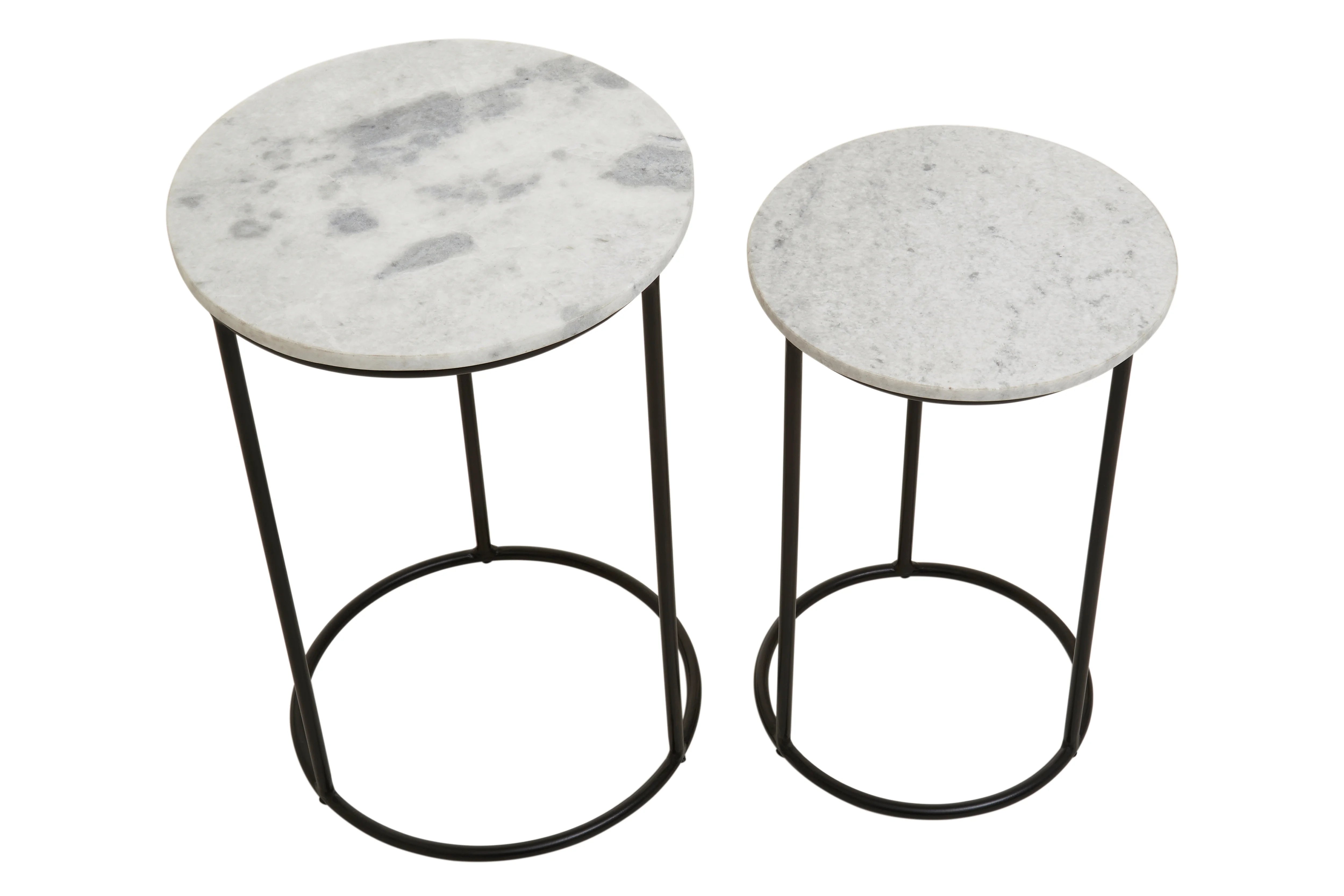 Set of 2 Cassina White Marble & Black Nesting Side Tables