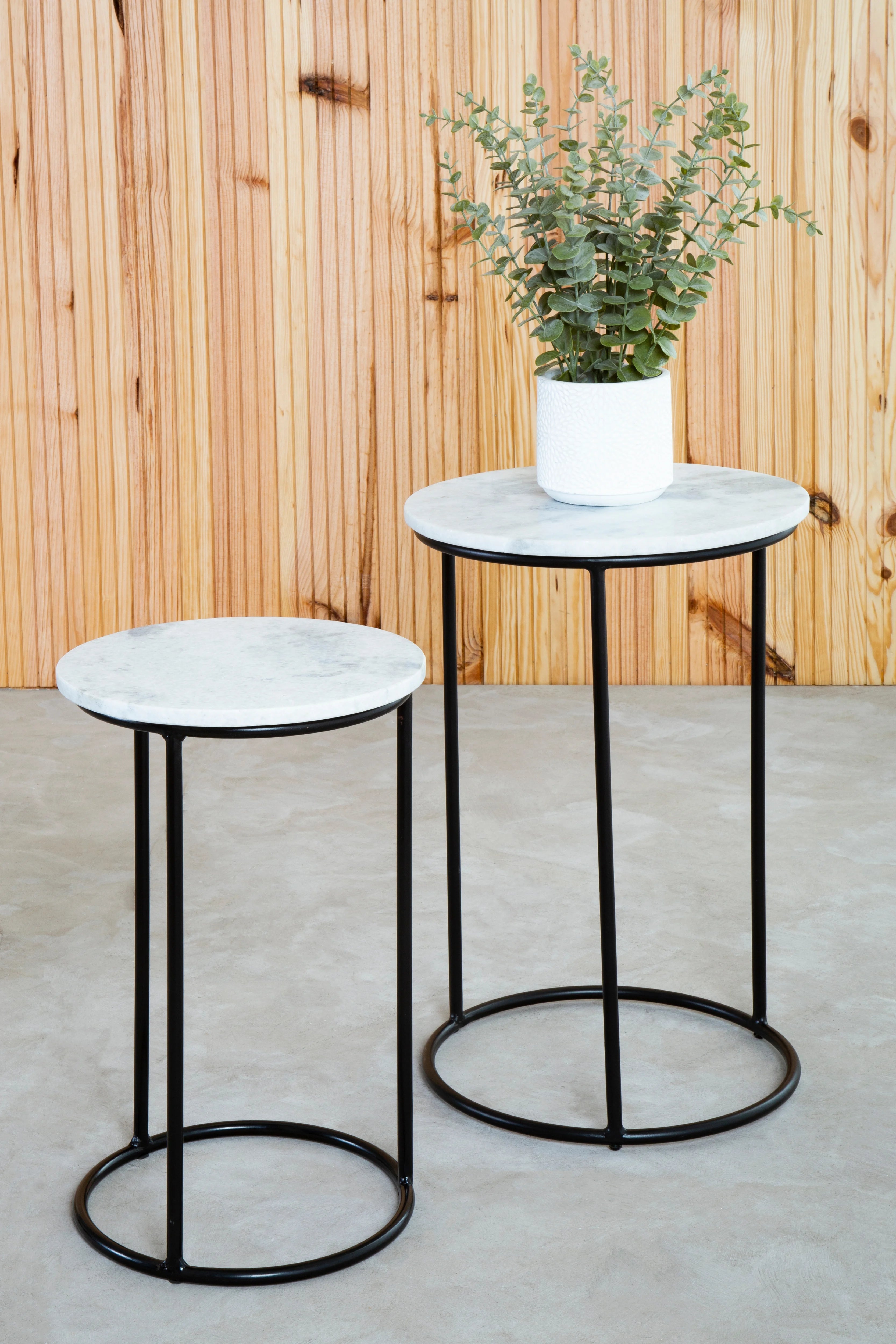 Set of 2 Cassina White Marble & Black Nesting Side Tables