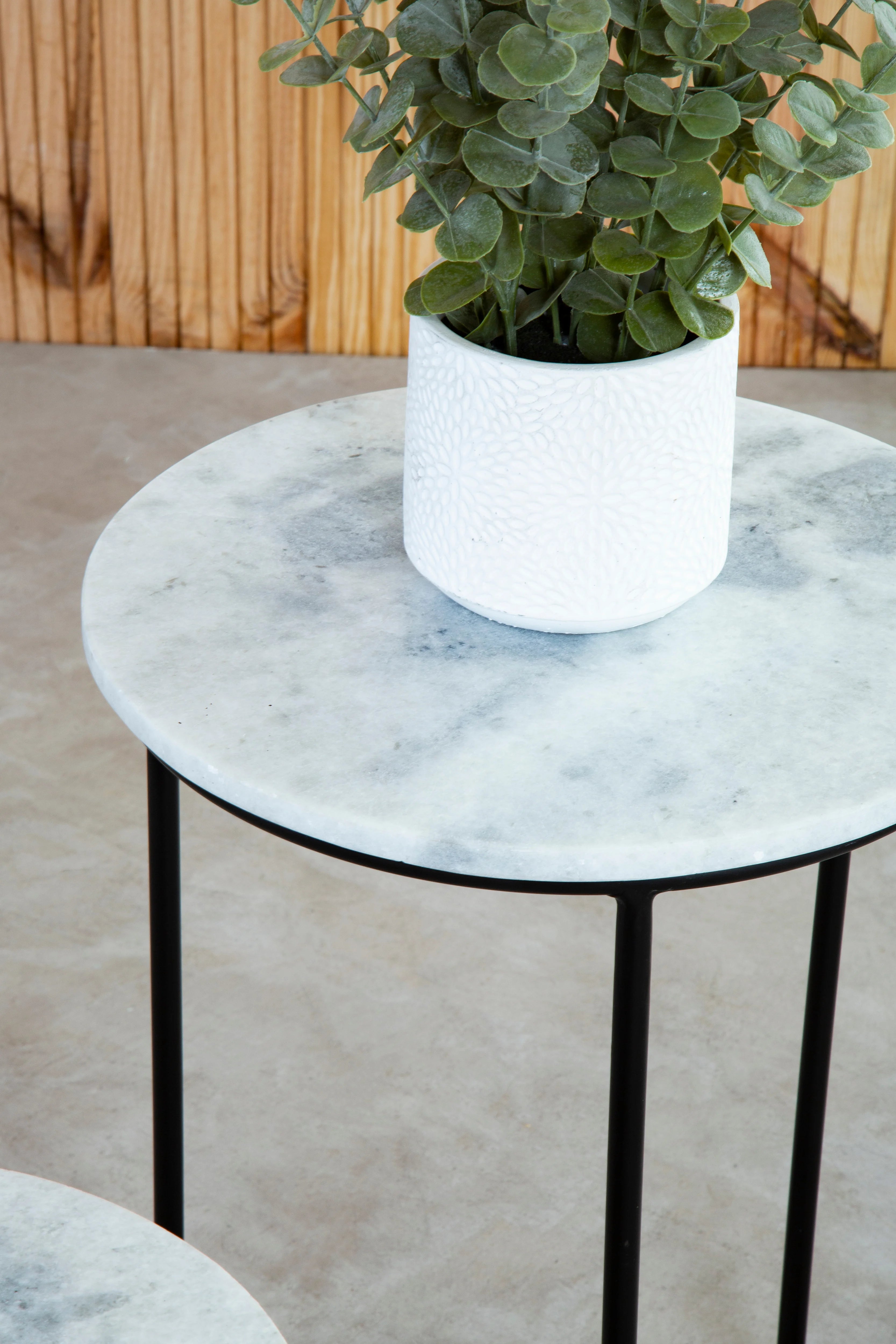 Set of 2 Cassina White Marble & Black Nesting Side Tables