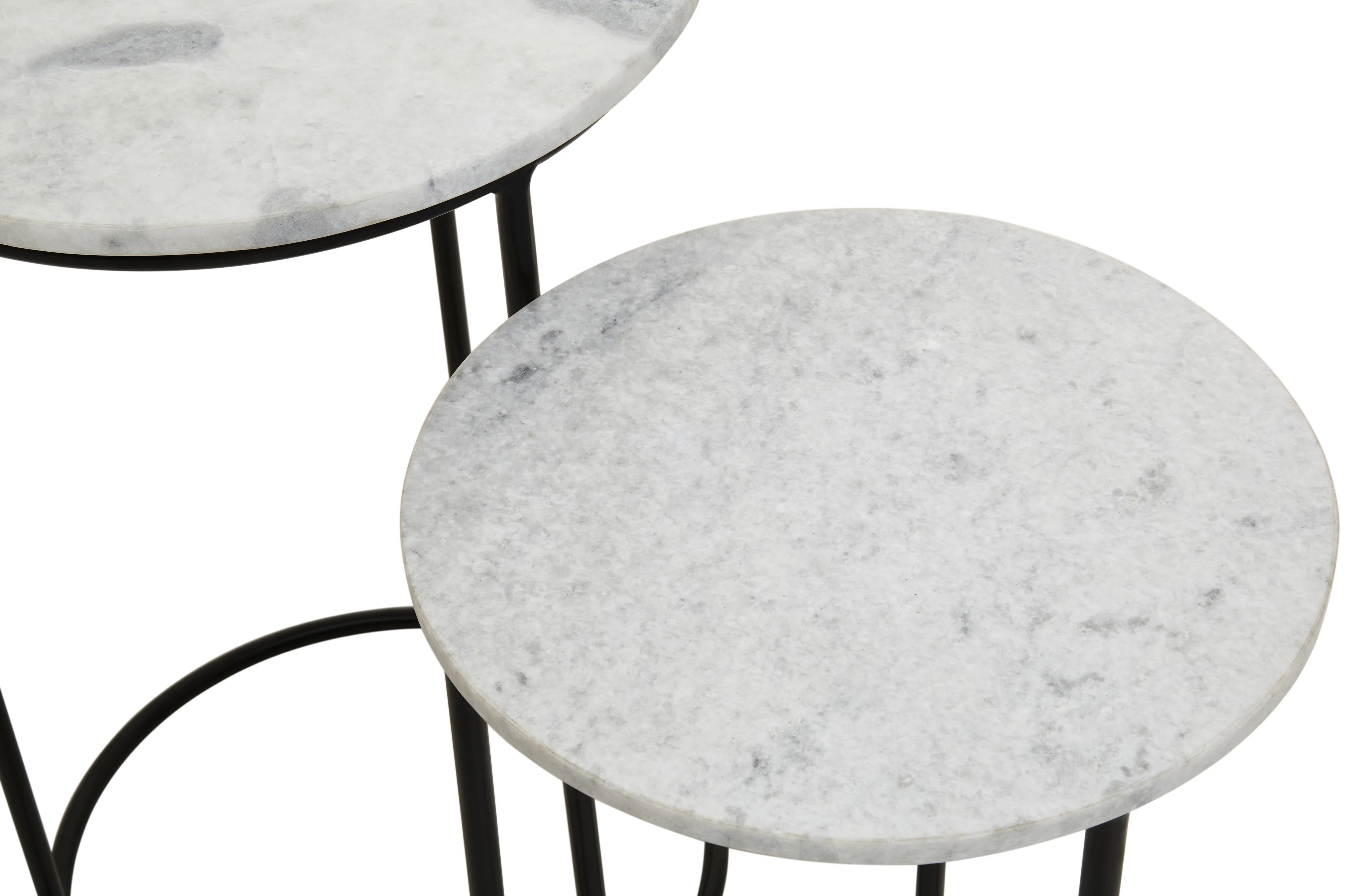 Set of 2 Cassina White Marble & Black Nesting Side Tables