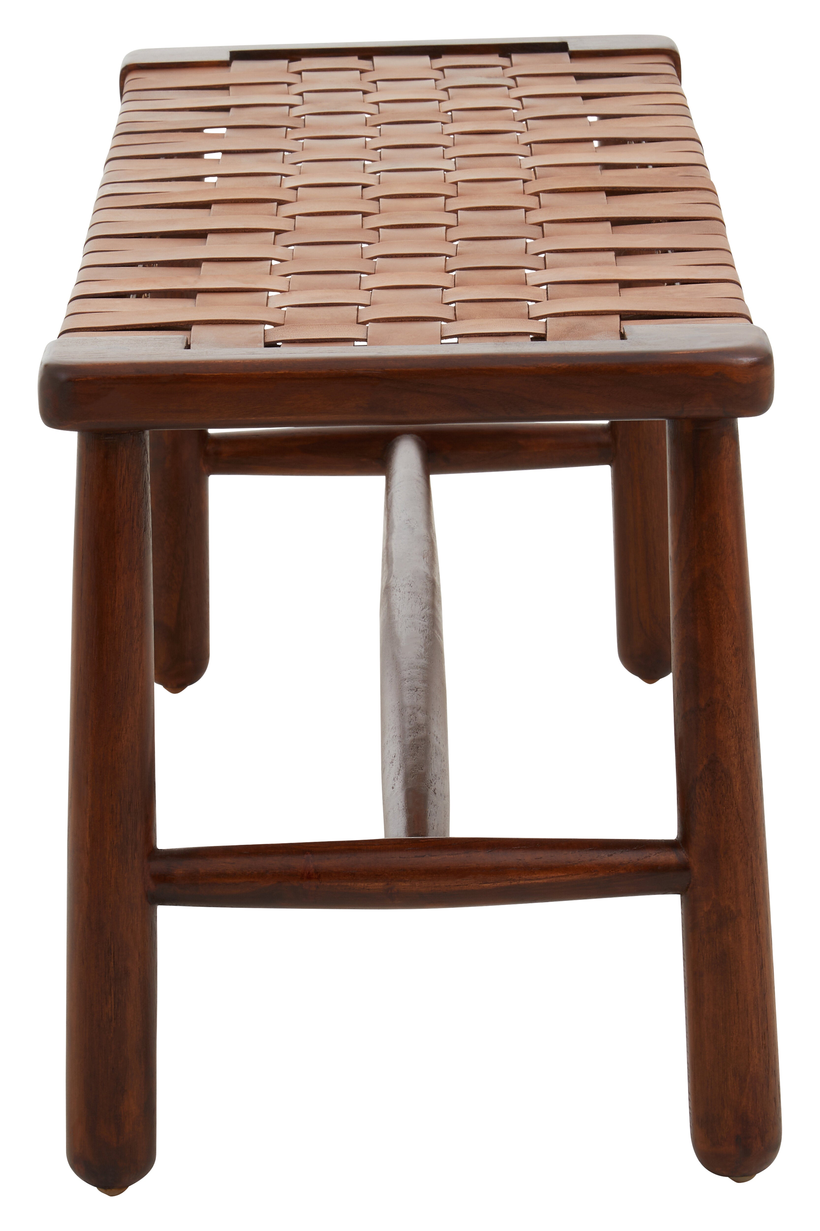 Jenson Handcrafted Brown Leather Weave & Teak Wood Bench