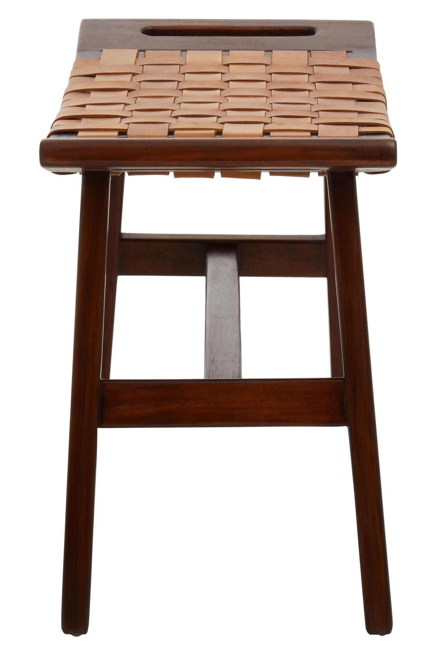 Kalahari Tan Leather Lattice Design Stool