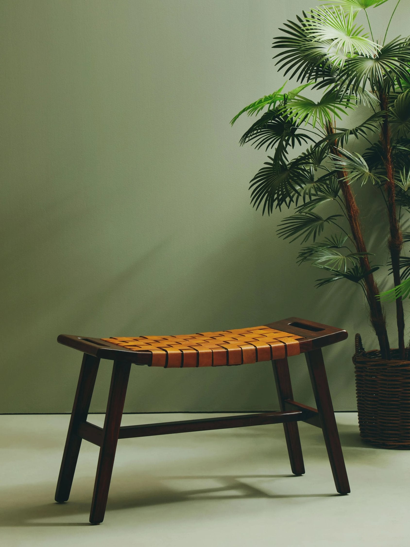 Kalahari Tan Leather Lattice Design Stool