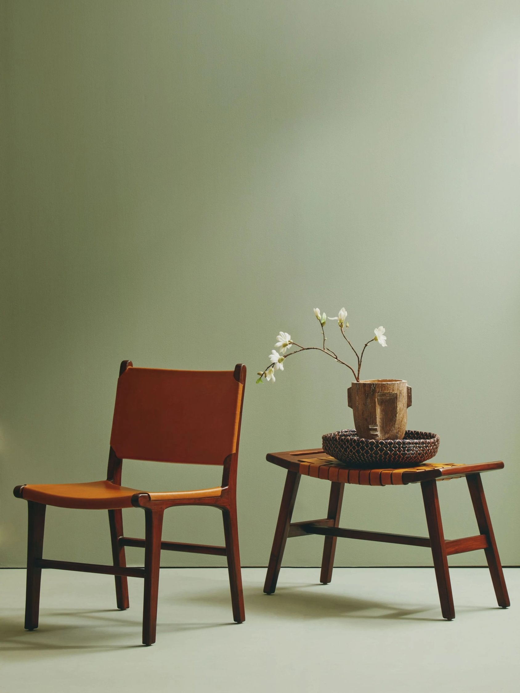 Kalahari Tan Leather Lattice Design Stool