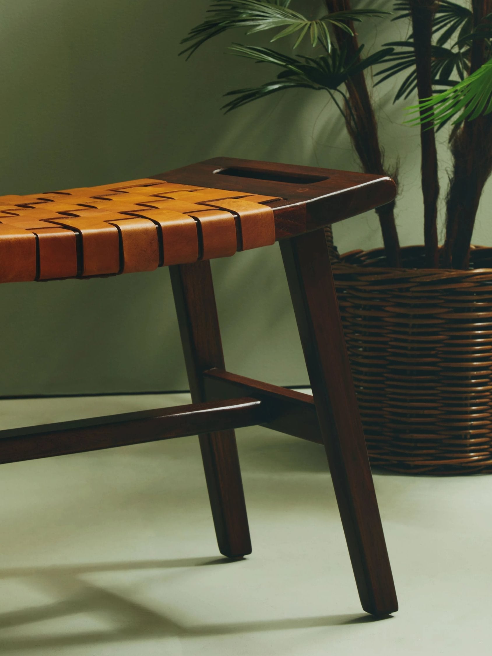 Kalahari Tan Leather Lattice Design Stool