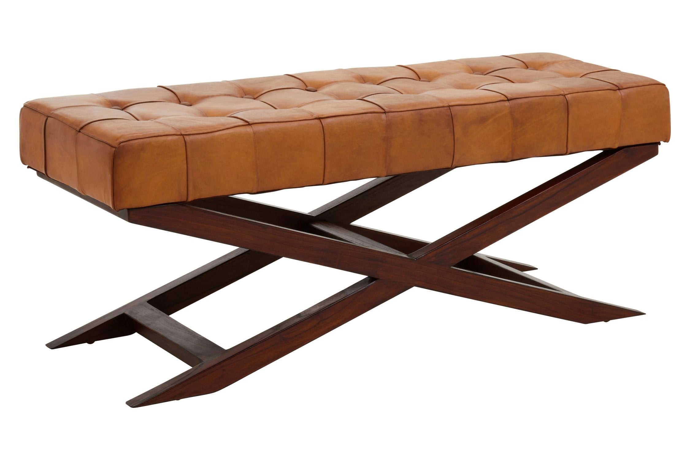Kalahari Brown Leather & Cedar Wood Bench