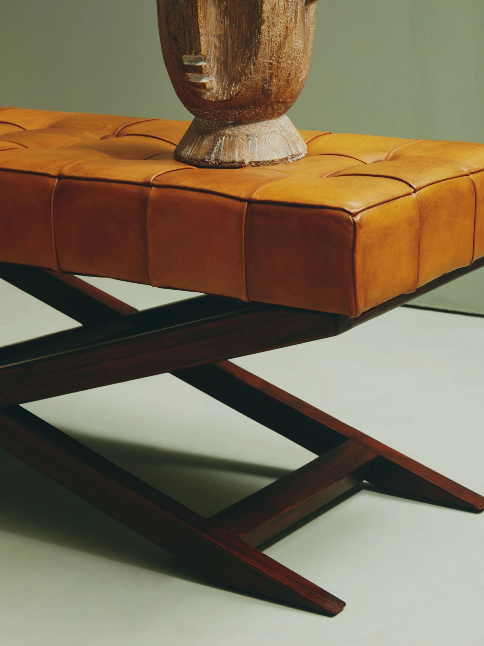 Kalahari Brown Leather & Cedar Wood Bench