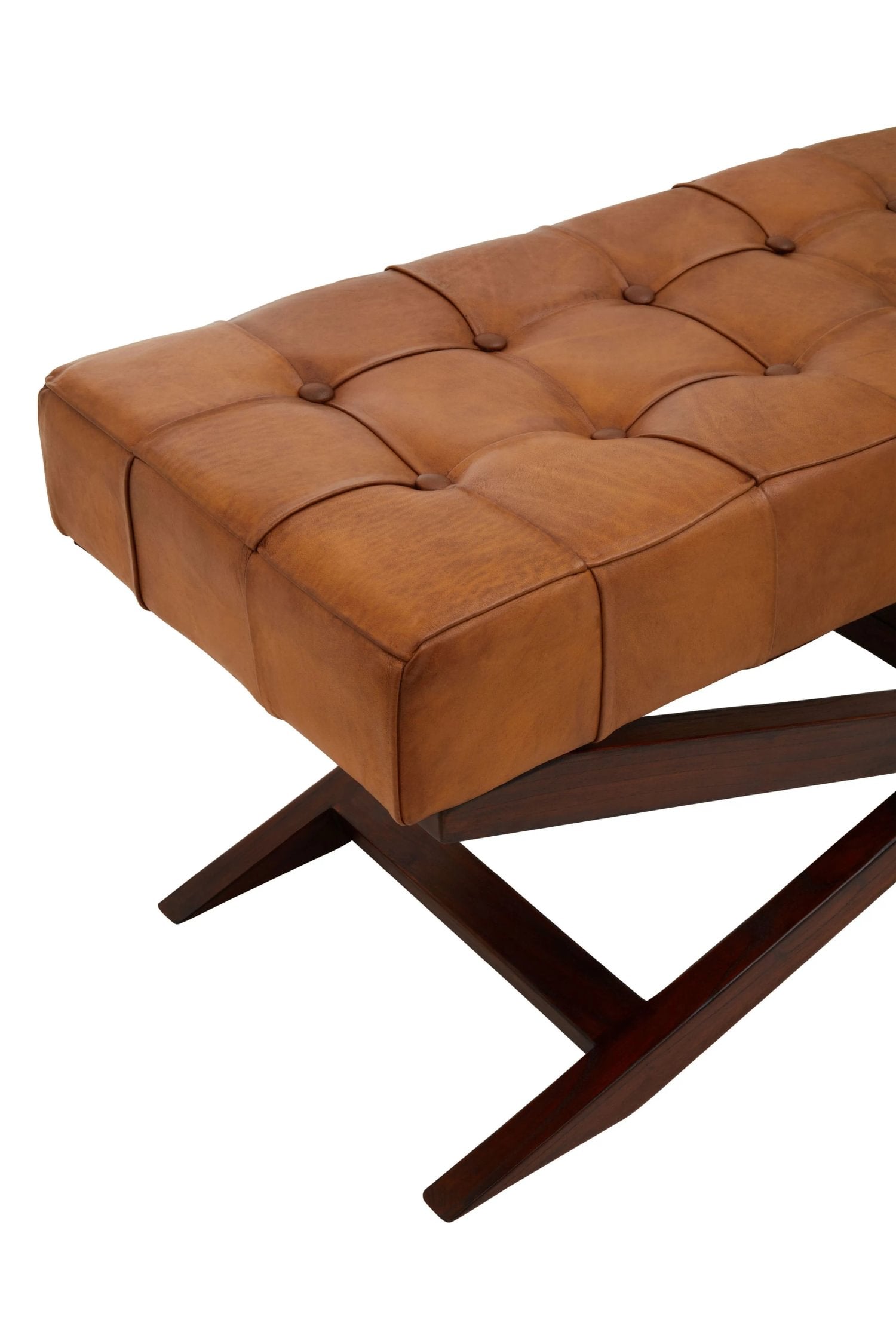 Kalahari Brown Leather & Cedar Wood Bench