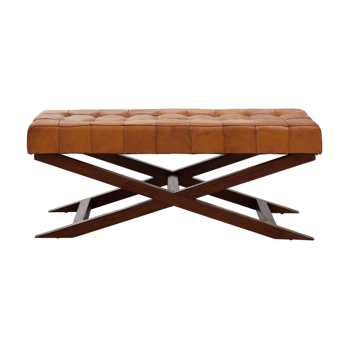 Kalahari Brown Leather & Cedar Wood Bench