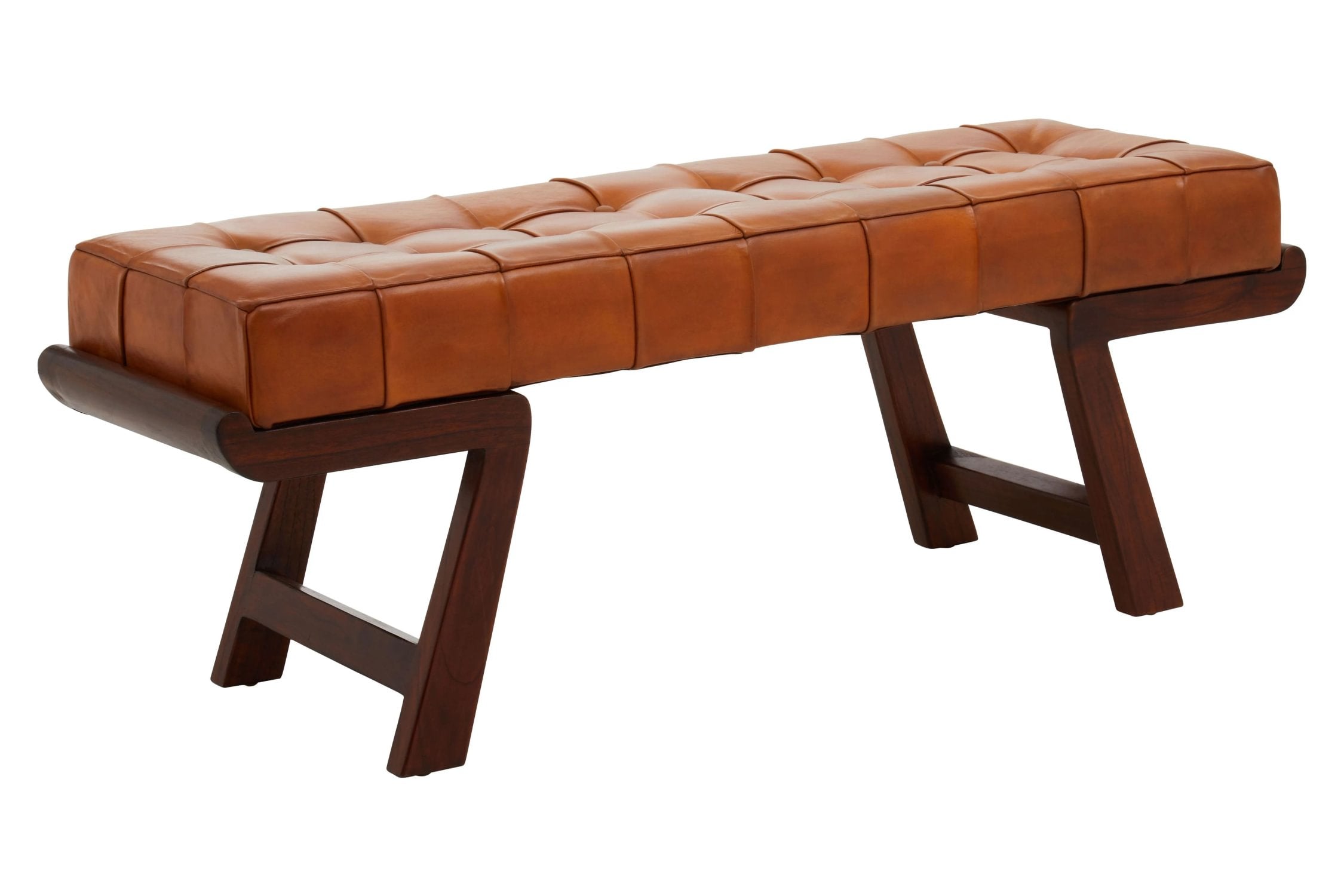 Kalahari Brown Leather & Angular Cedar Wood Bench