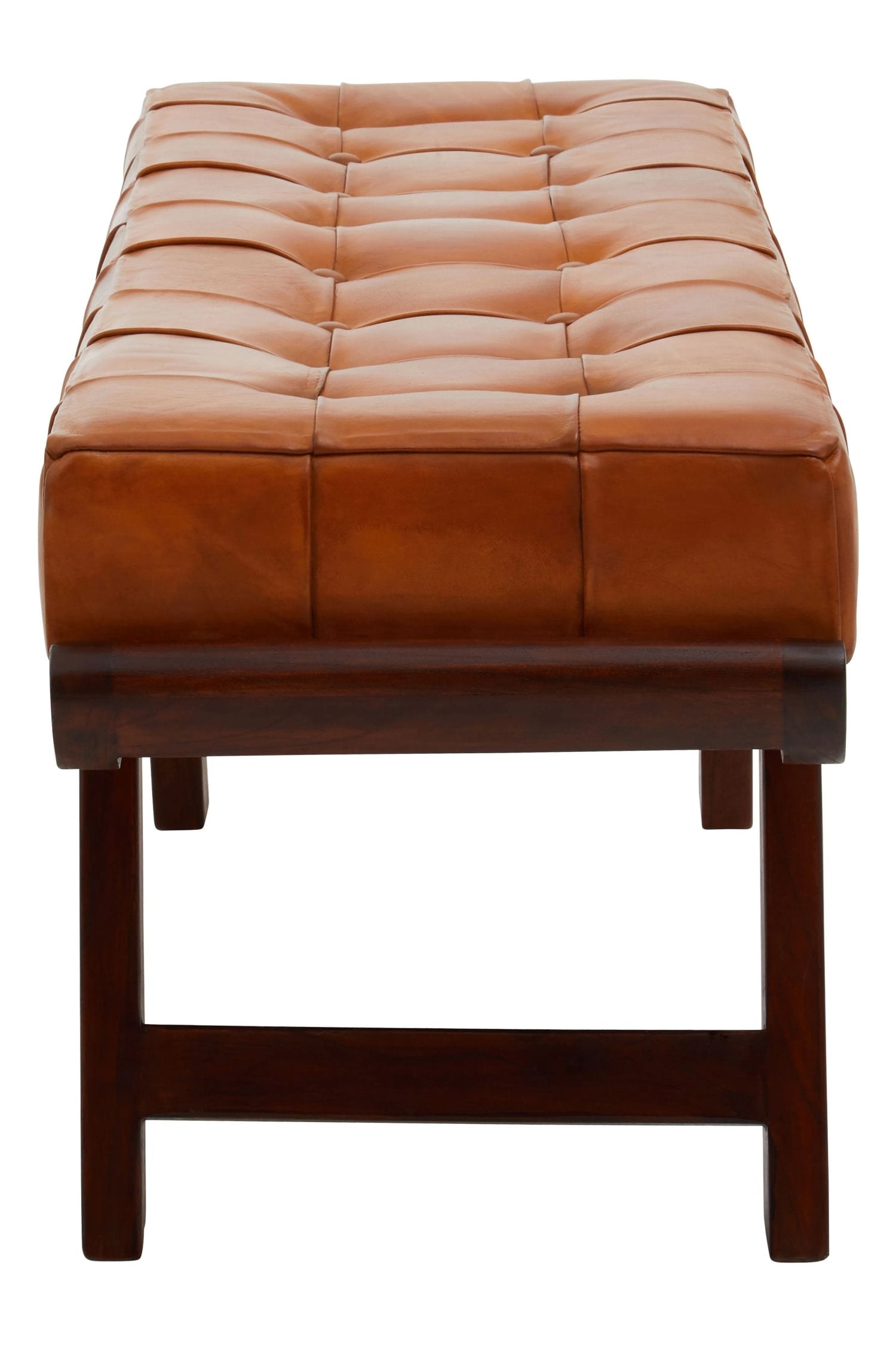 Kalahari Brown Leather & Angular Cedar Wood Bench