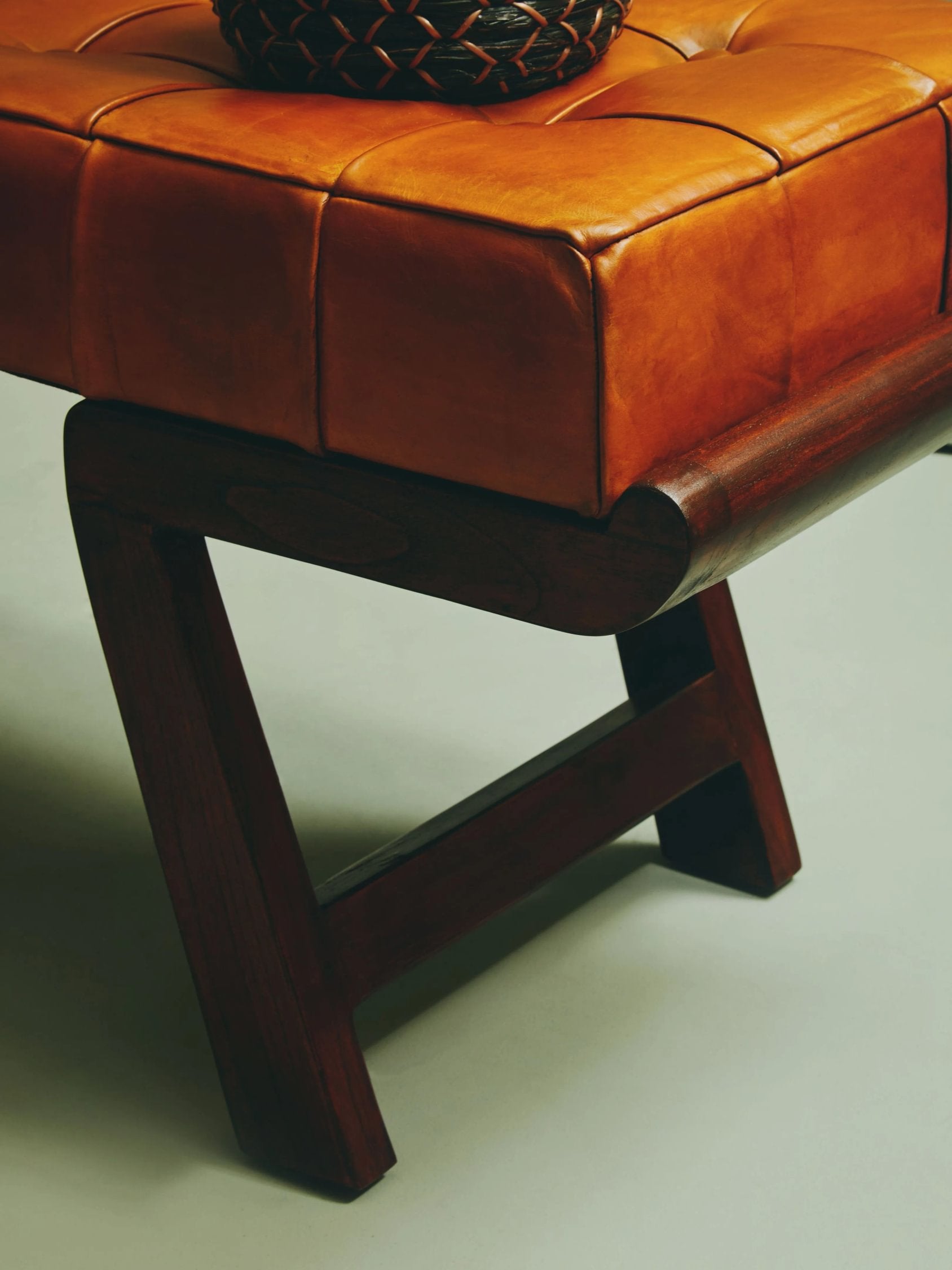 Kalahari Brown Leather & Angular Cedar Wood Bench