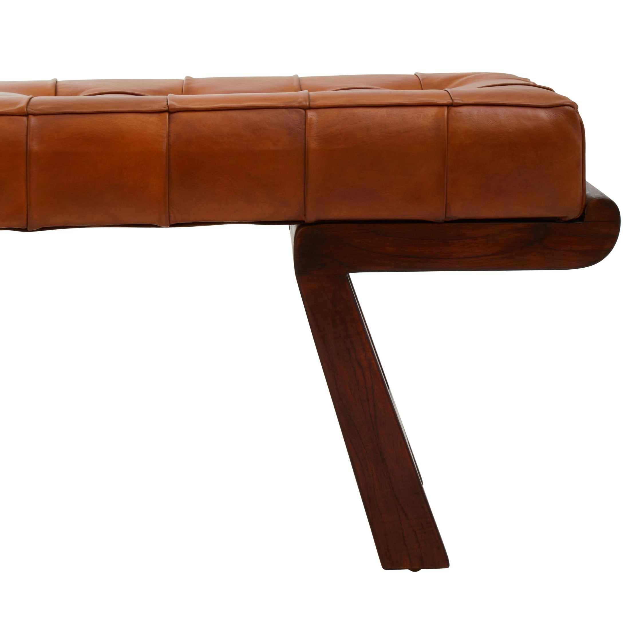 Kalahari Brown Leather & Angular Cedar Wood Bench