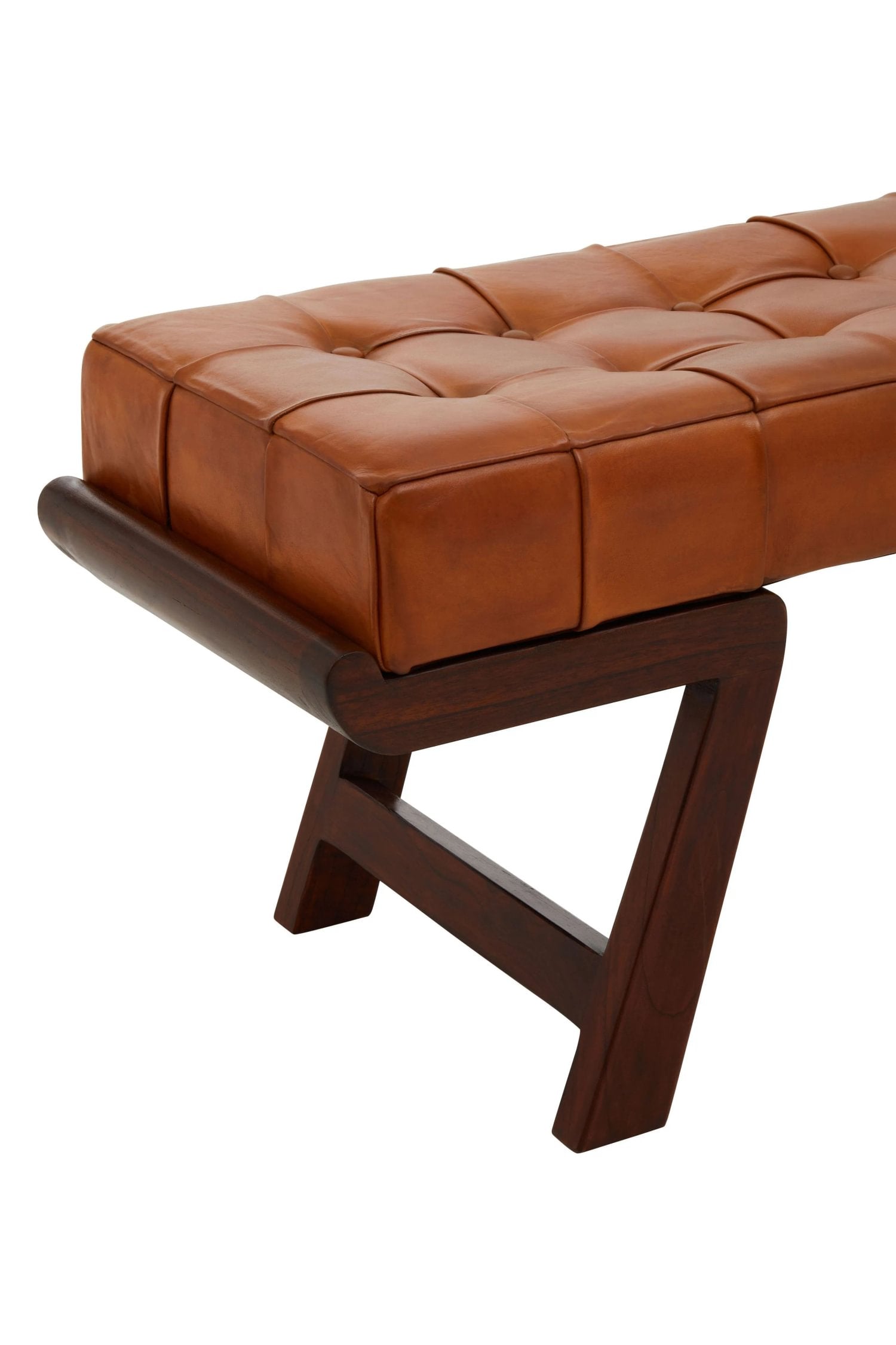 Kalahari Brown Leather & Angular Cedar Wood Bench