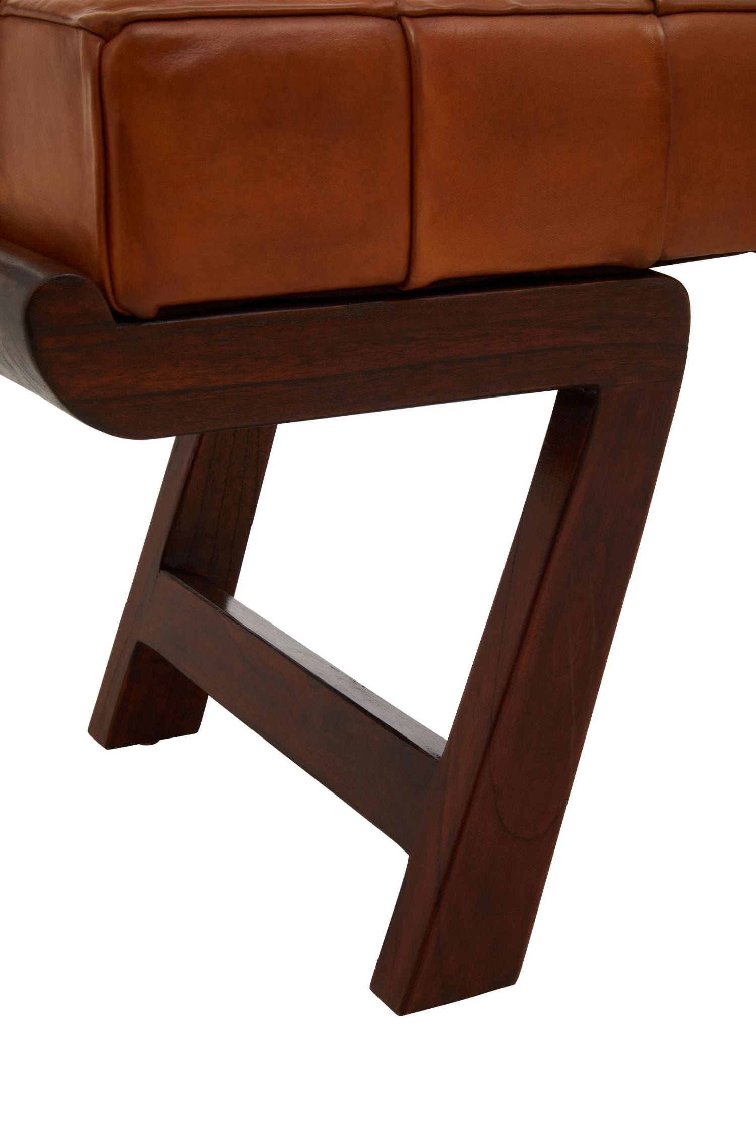 Kalahari Brown Leather & Angular Cedar Wood Bench