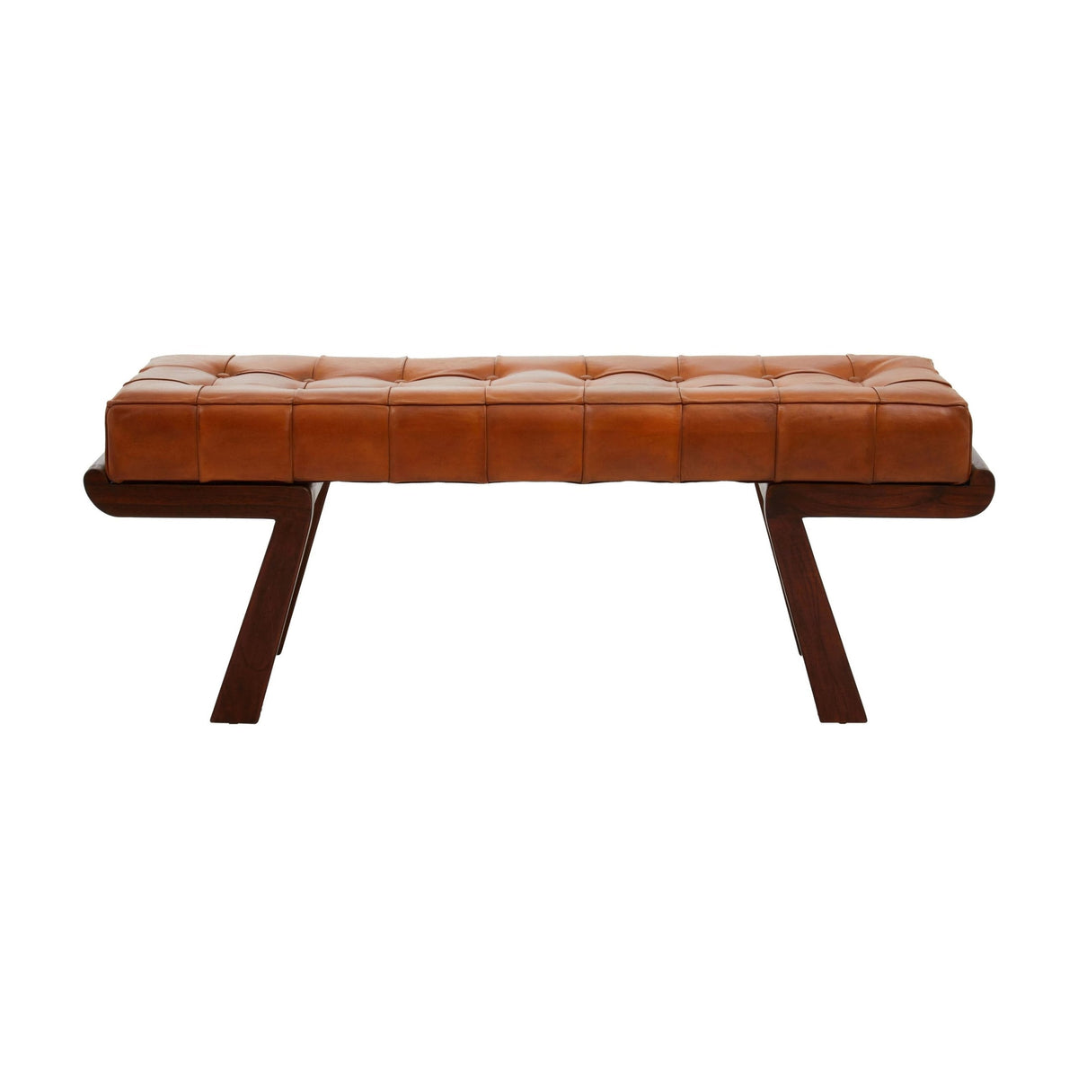 Kalahari Brown Leather & Angular Cedar Wood Bench