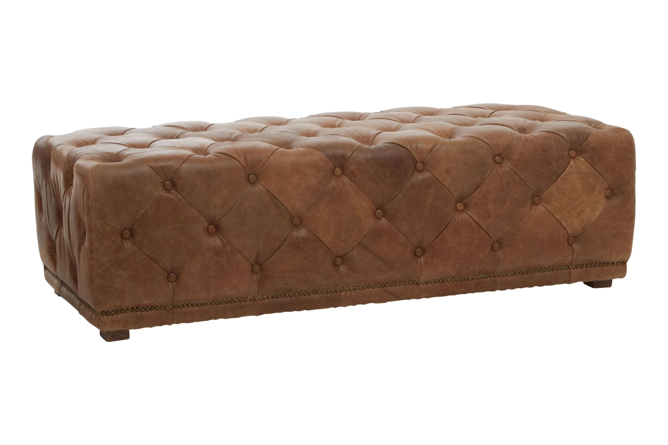 Kensington Brown Leather Rectangular Chesterfield Ottoman