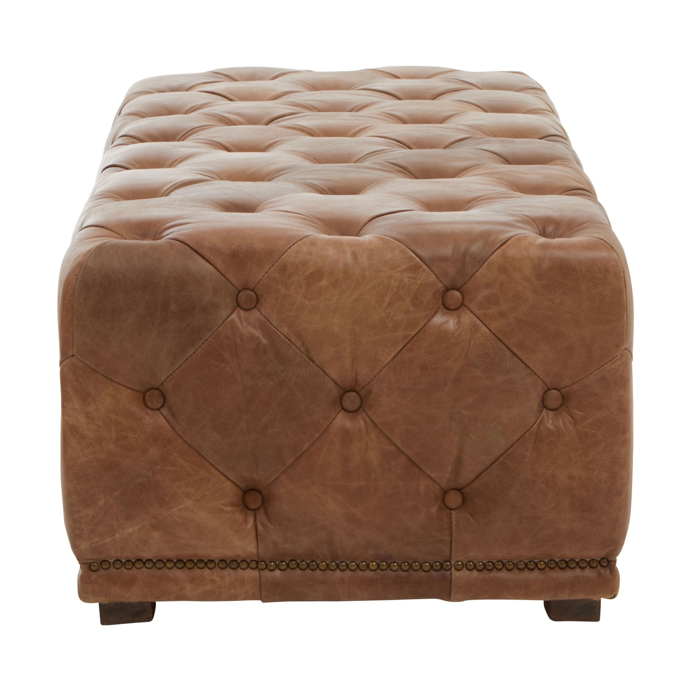 Kensington Brown Leather Rectangular Chesterfield Ottoman