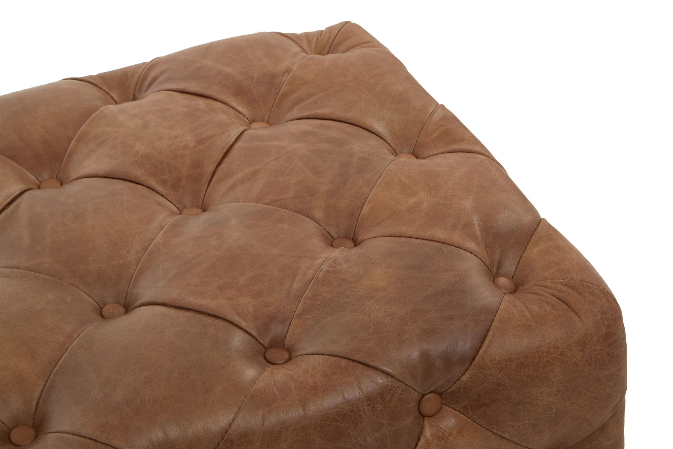 Kensington Brown Leather Rectangular Chesterfield Ottoman