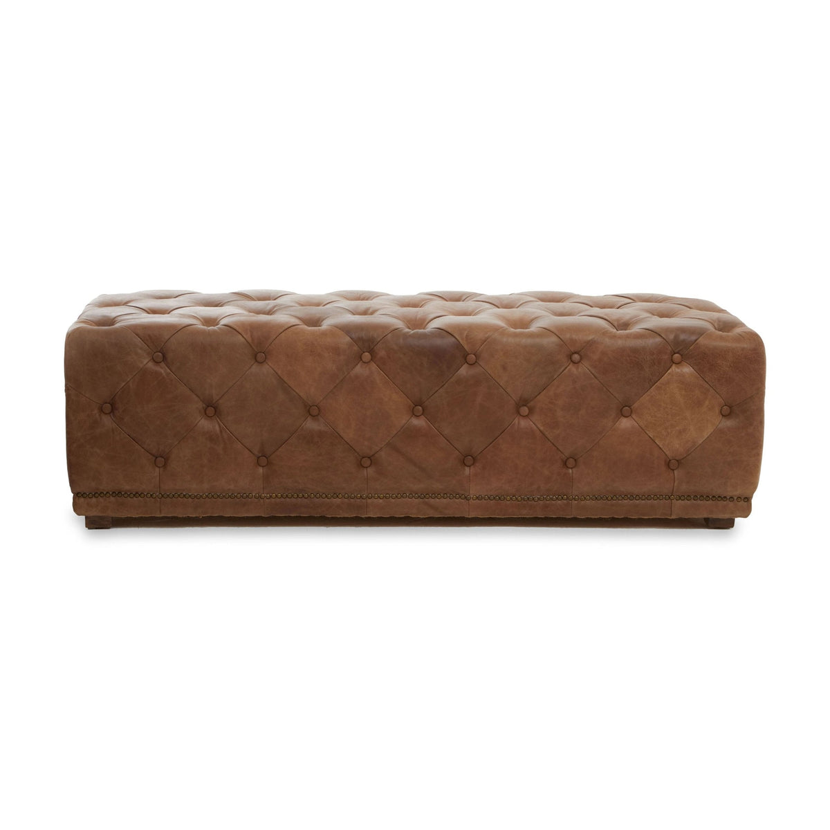 Kensington Brown Leather Rectangular Chesterfield Ottoman